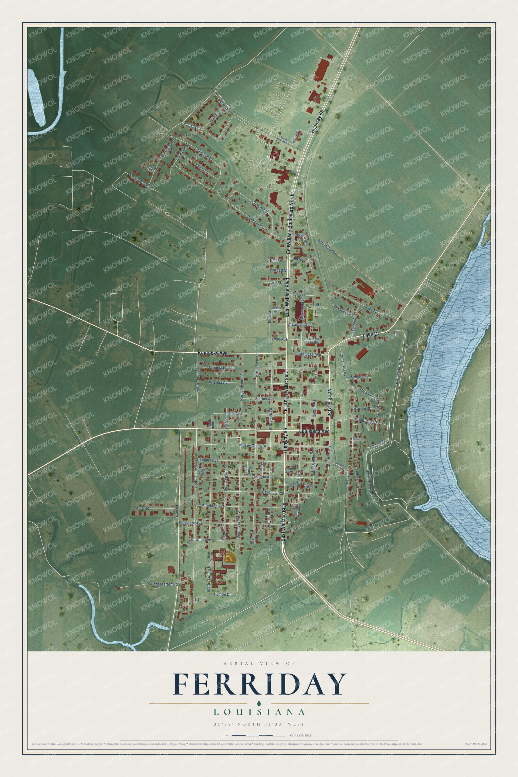 Watermarked full-map preview of Ferriday, Louisiana