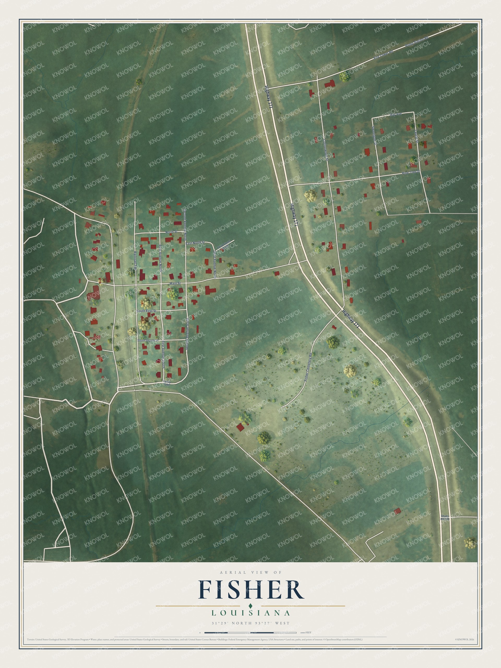 Watermarked full-map preview of Fisher, Louisiana