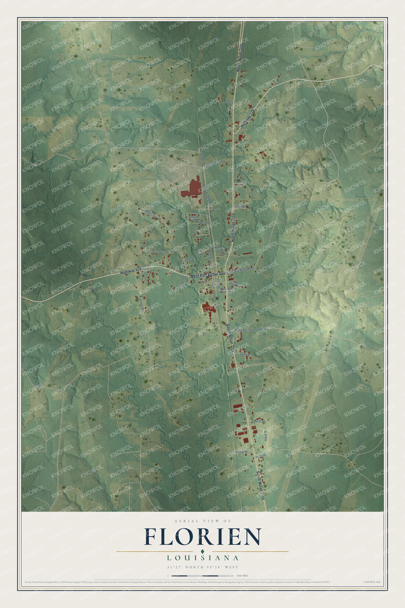 Watermarked full-map preview of Florien, Louisiana