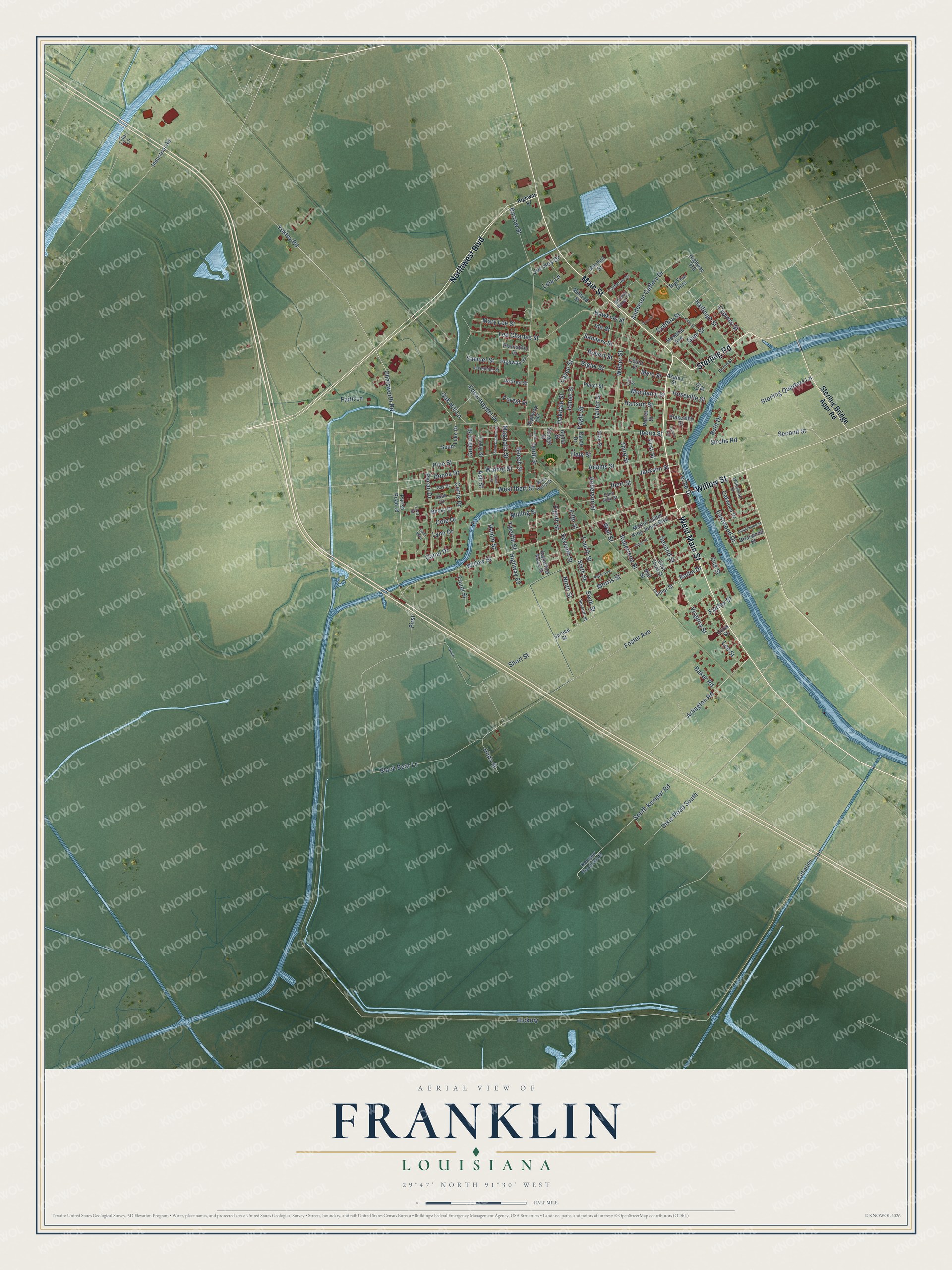 Watermarked full-map preview of Franklin, Louisiana
