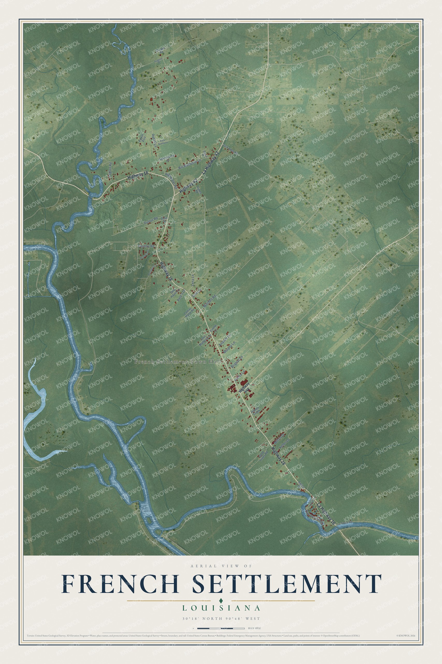 Watermarked full-map preview of French Settlement, Louisiana