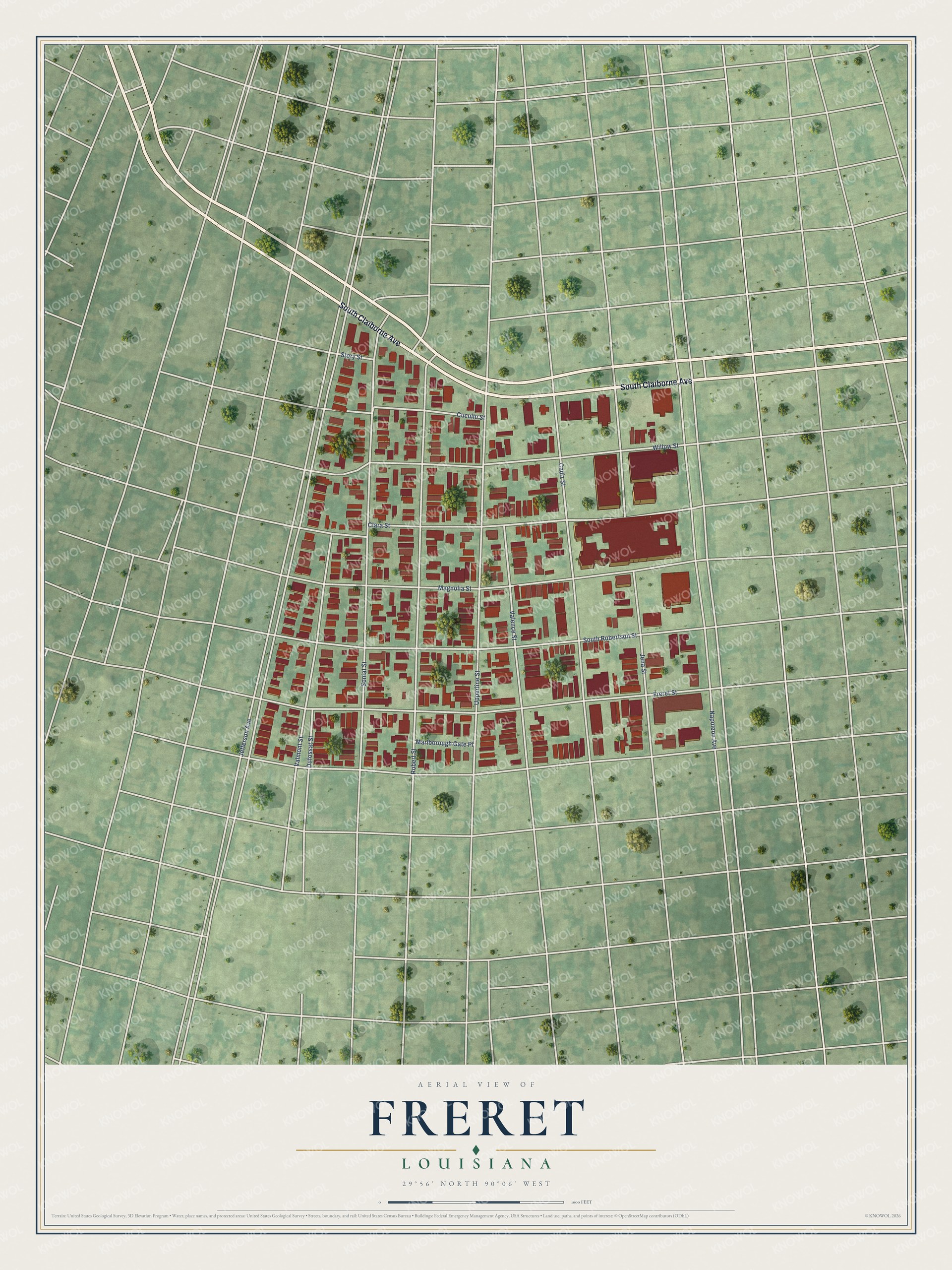Watermarked full-map preview of Freret, Louisiana