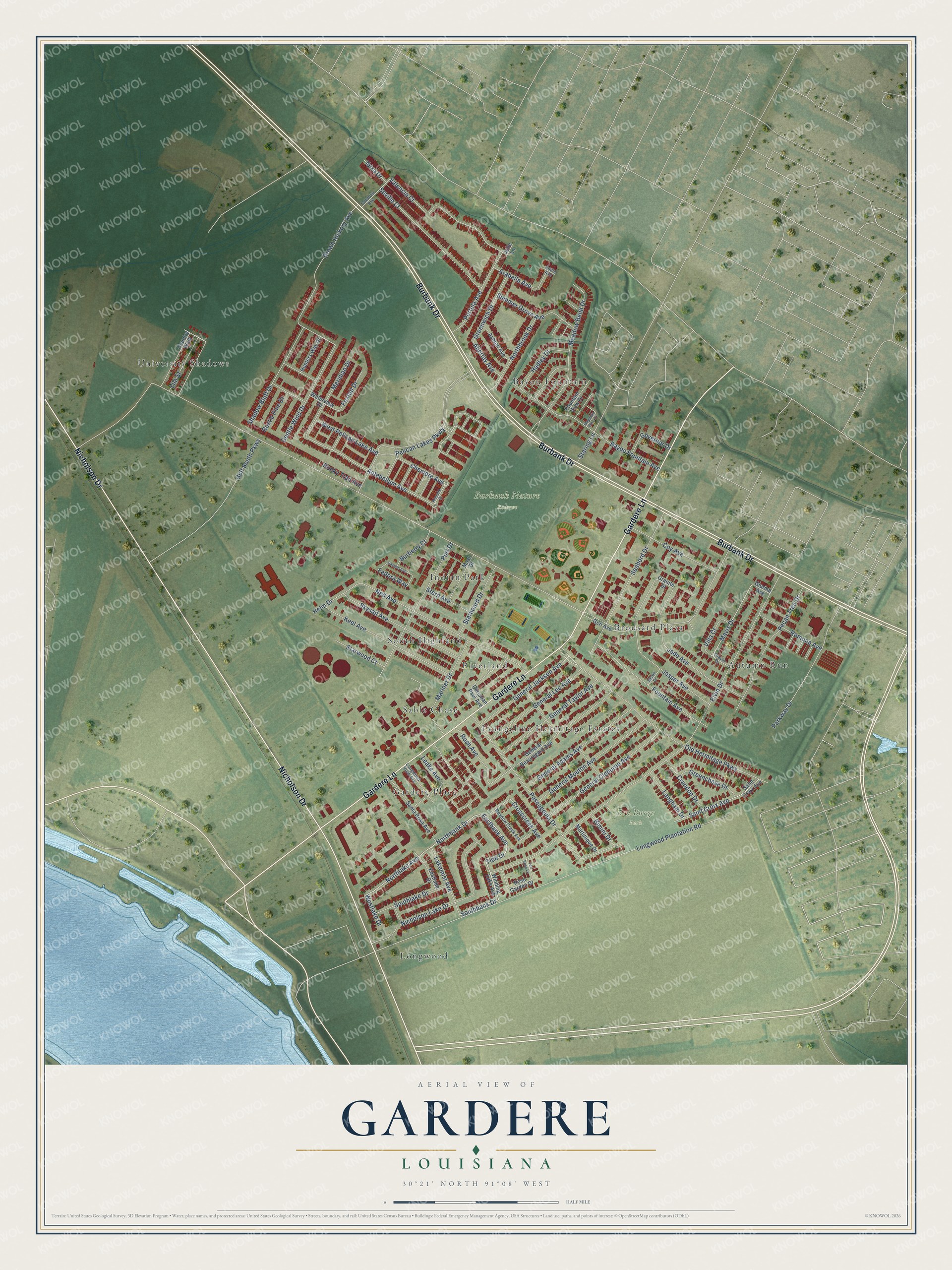 Watermarked full-map preview of Gardere, Louisiana