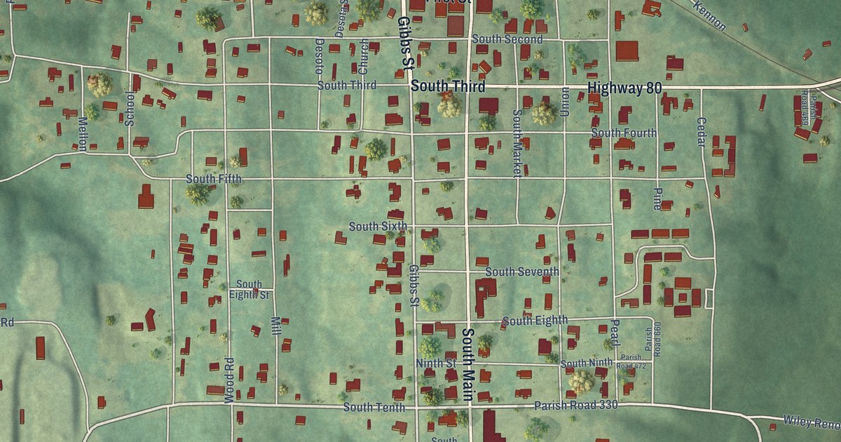 Map of Gibsland, Louisiana in 2026