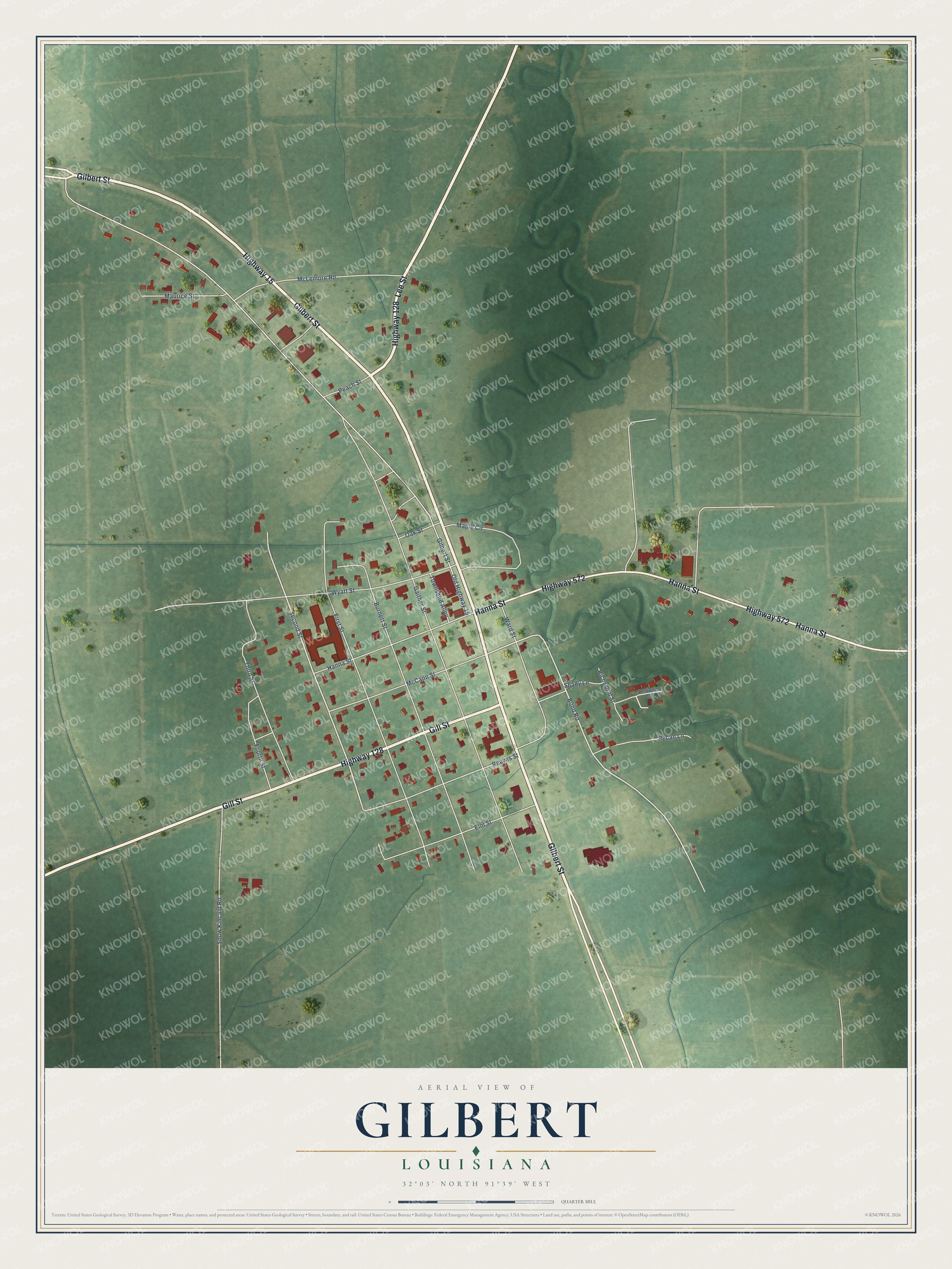 Watermarked full-map preview of Gilbert, Louisiana