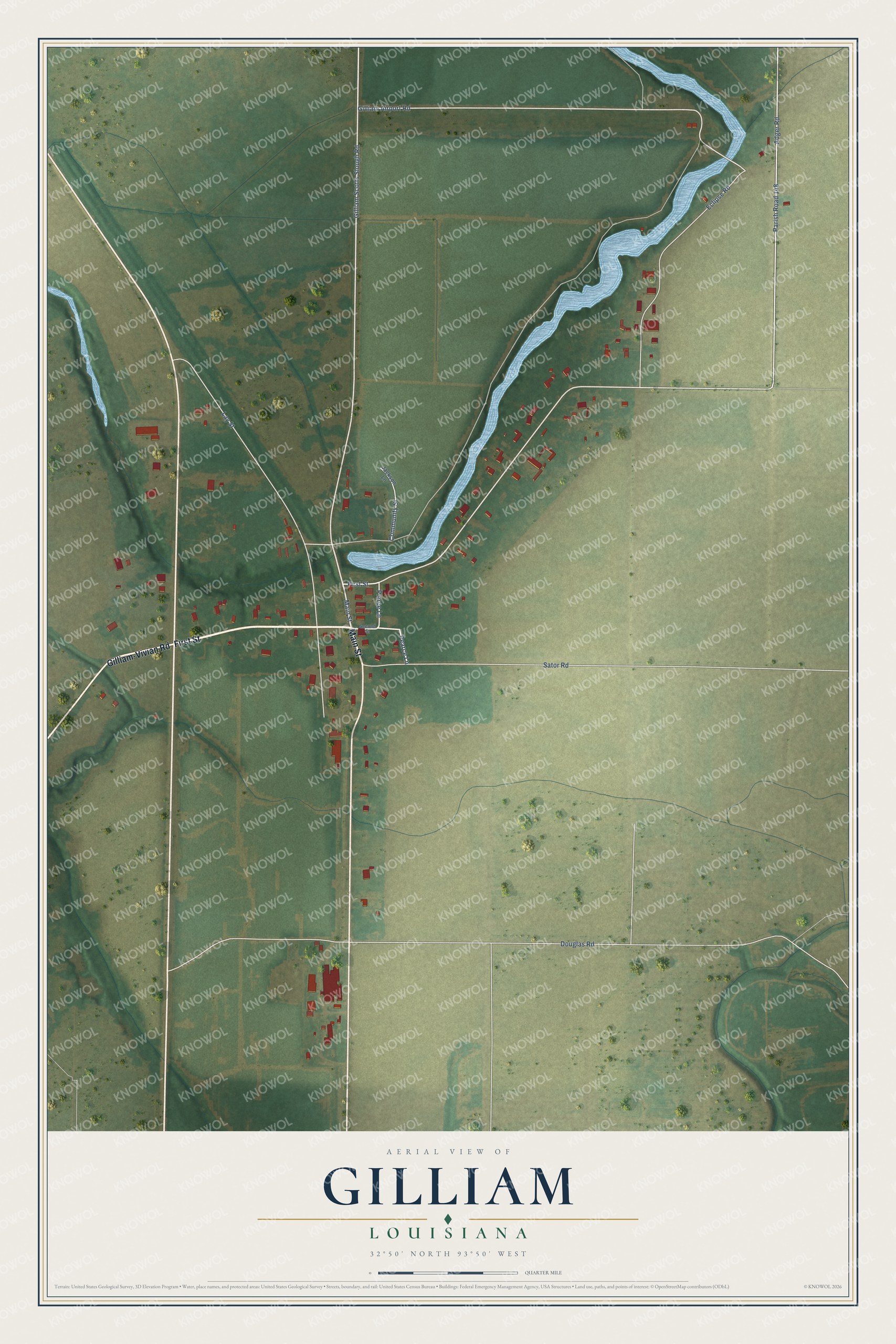 Watermarked full-map preview of Gilliam, Louisiana