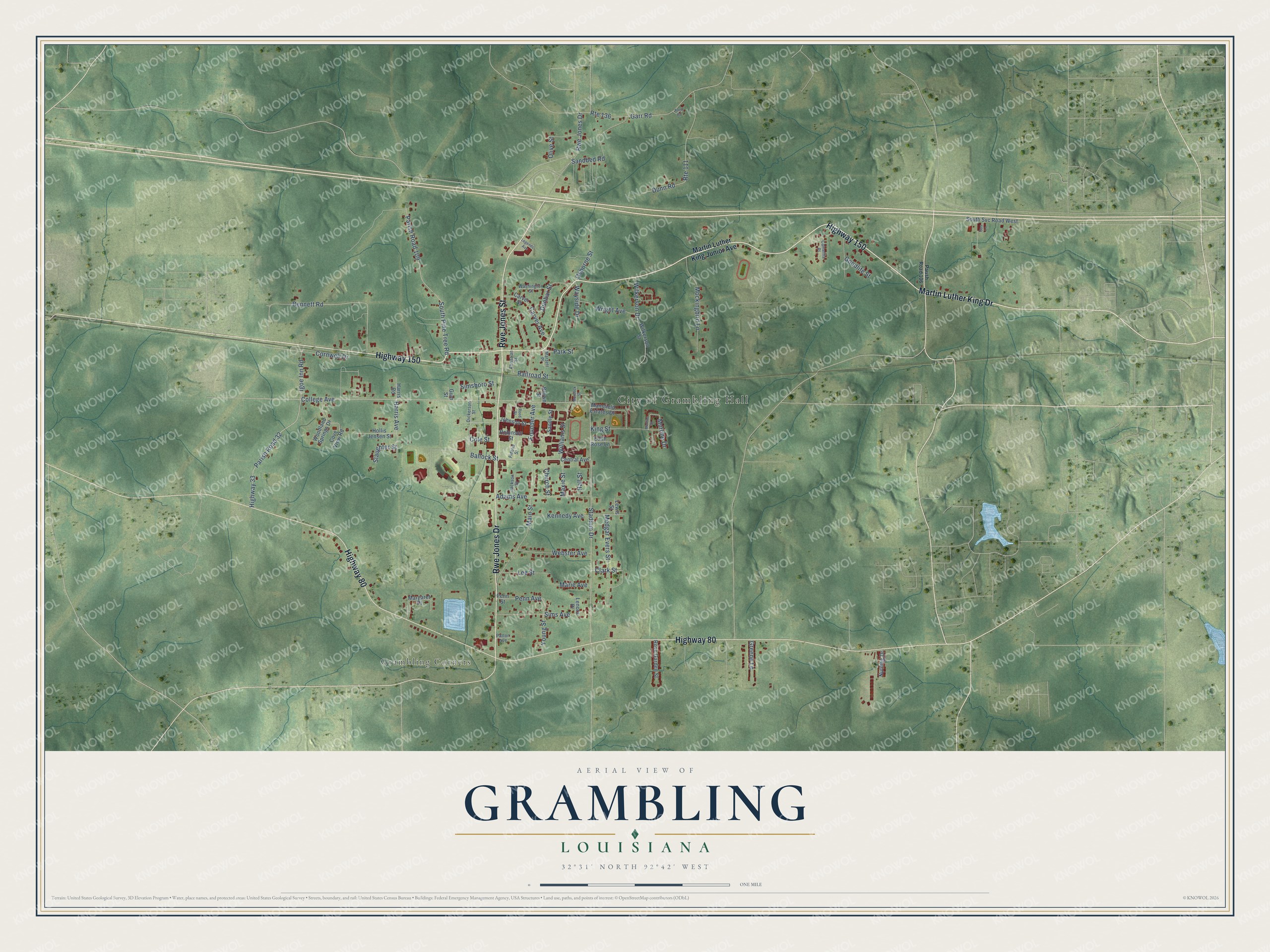 Watermarked full-map preview of Grambling, Louisiana