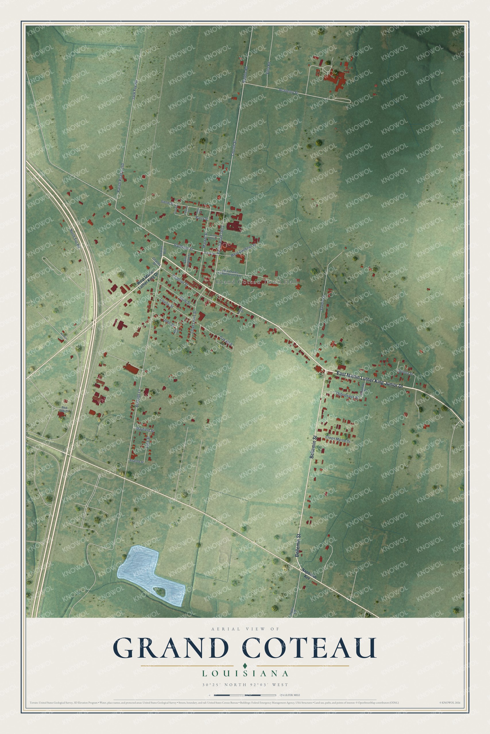 Watermarked full-map preview of Grand Coteau, Louisiana