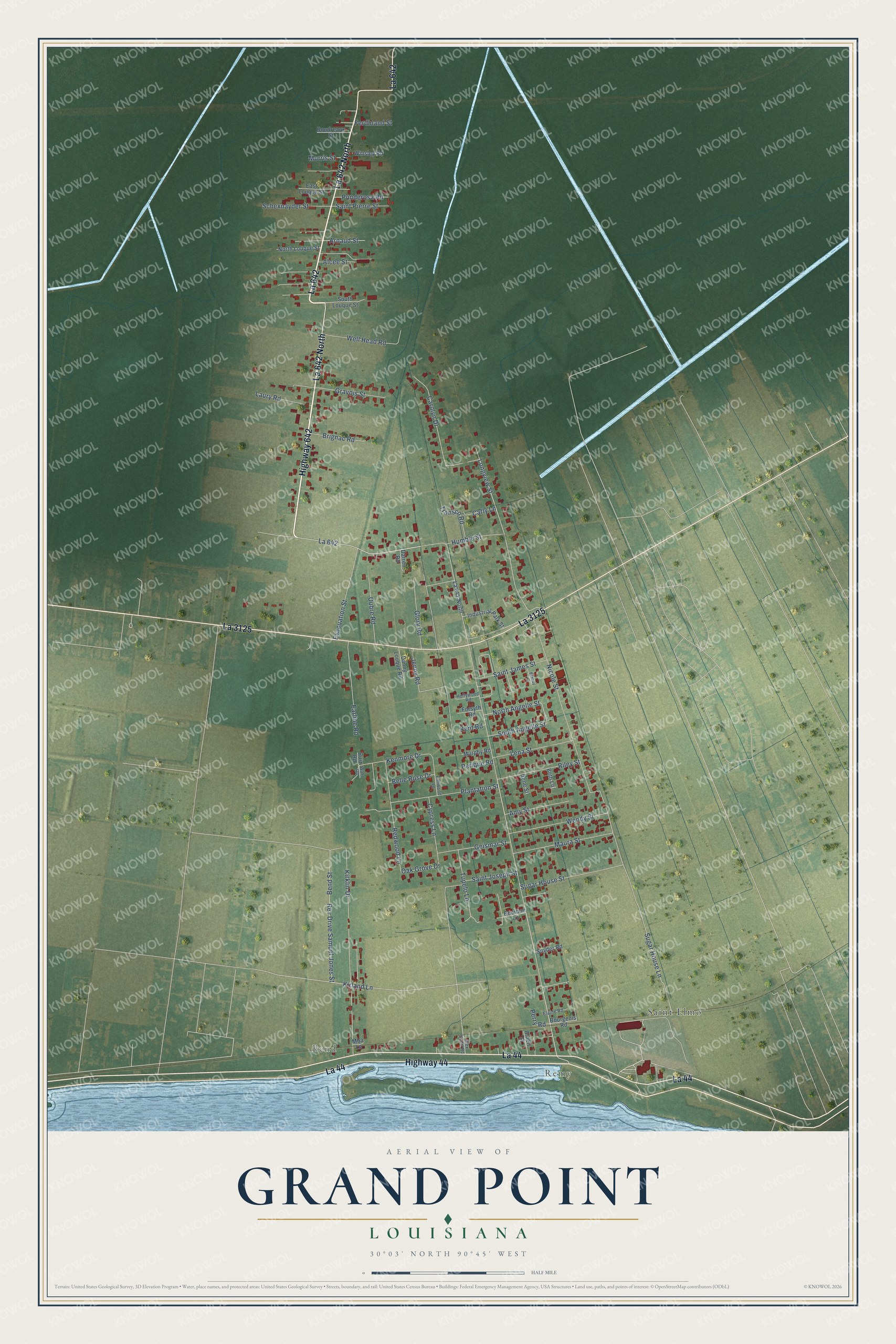 Watermarked full-map preview of Grand Point, Louisiana