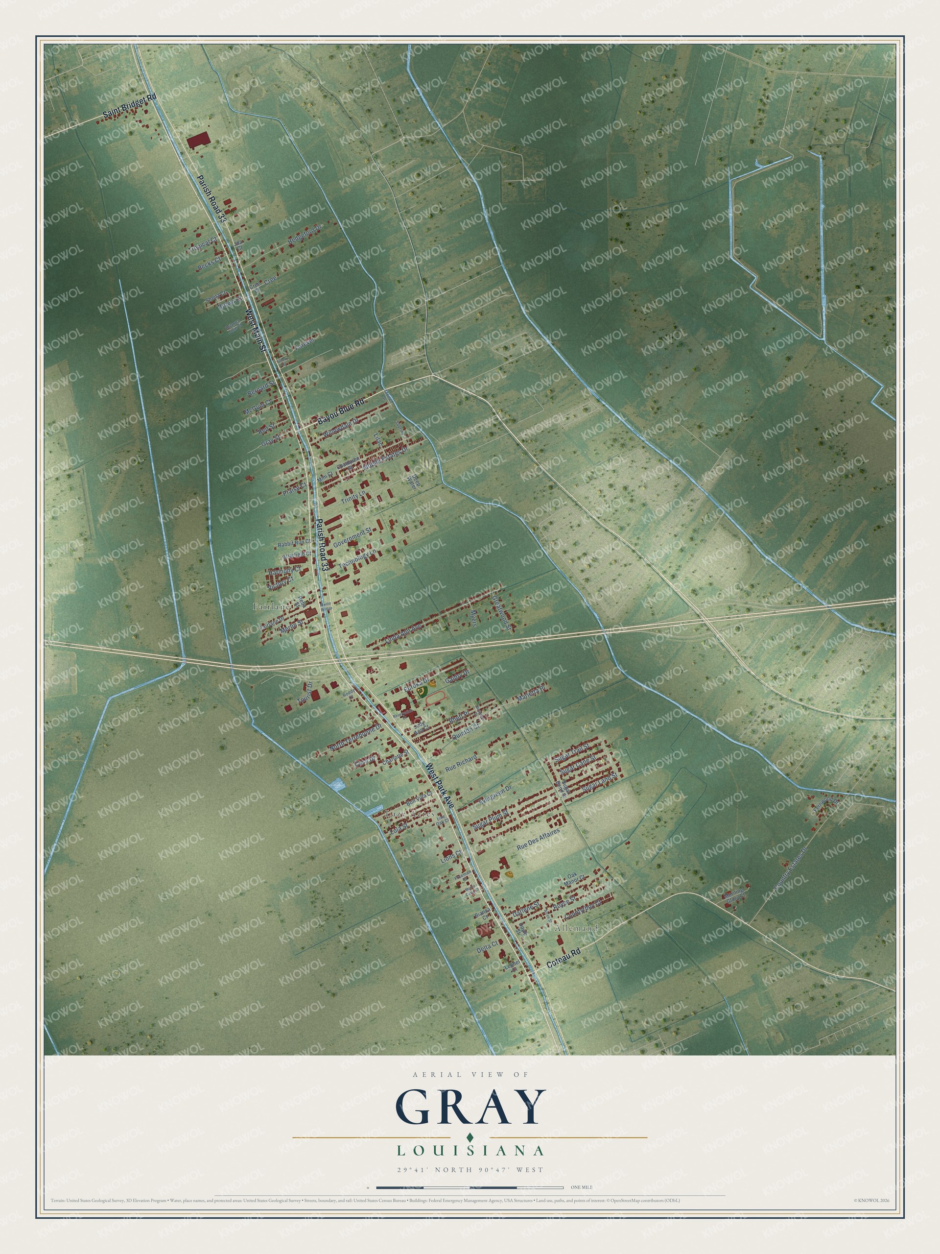 Watermarked full-map preview of Gray, Louisiana