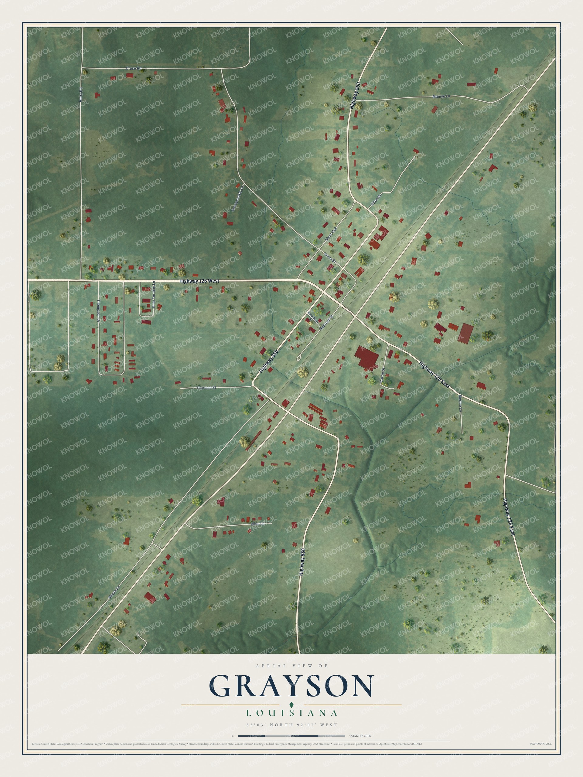 Watermarked full-map preview of Grayson, Louisiana