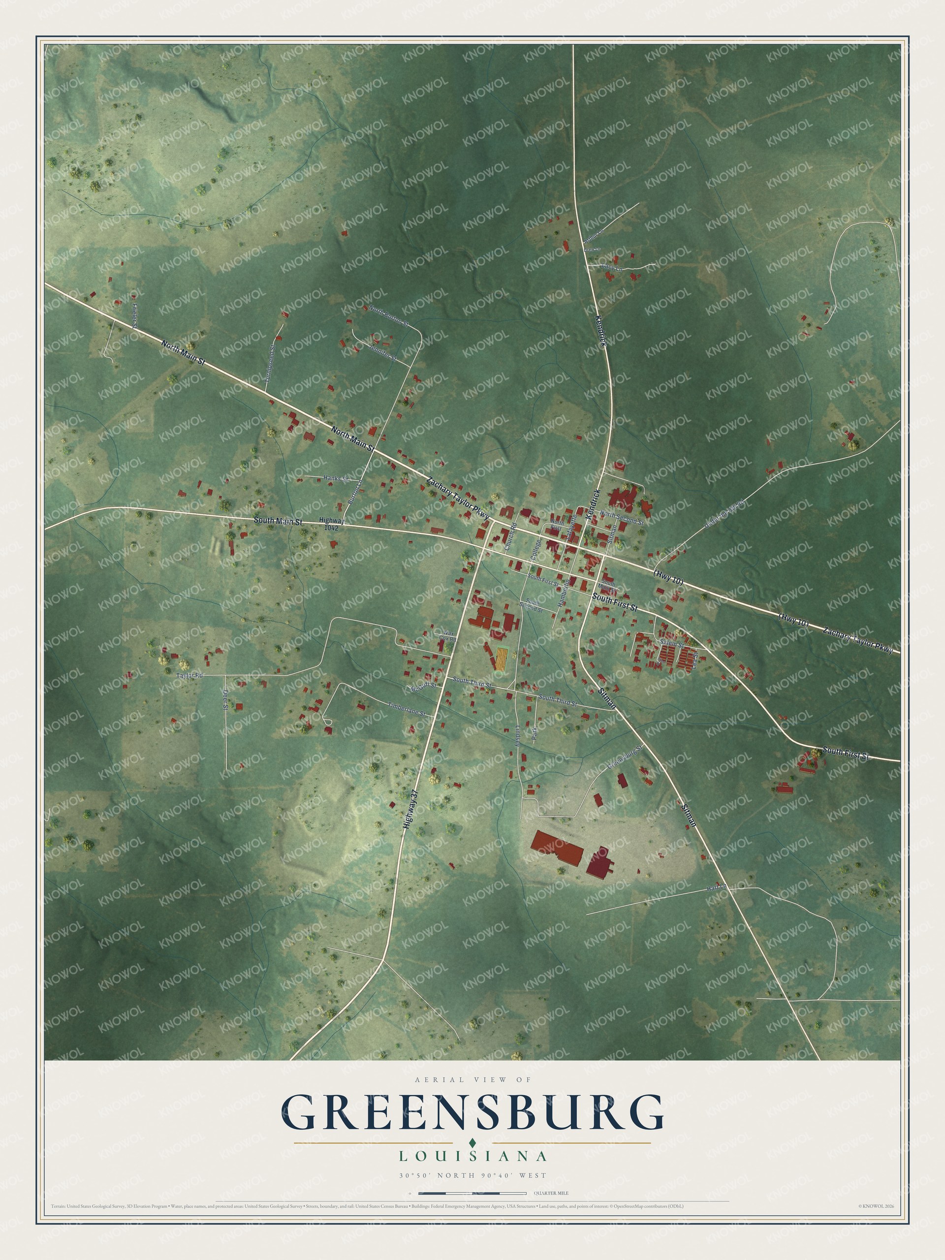 Watermarked full-map preview of Greensburg, Louisiana