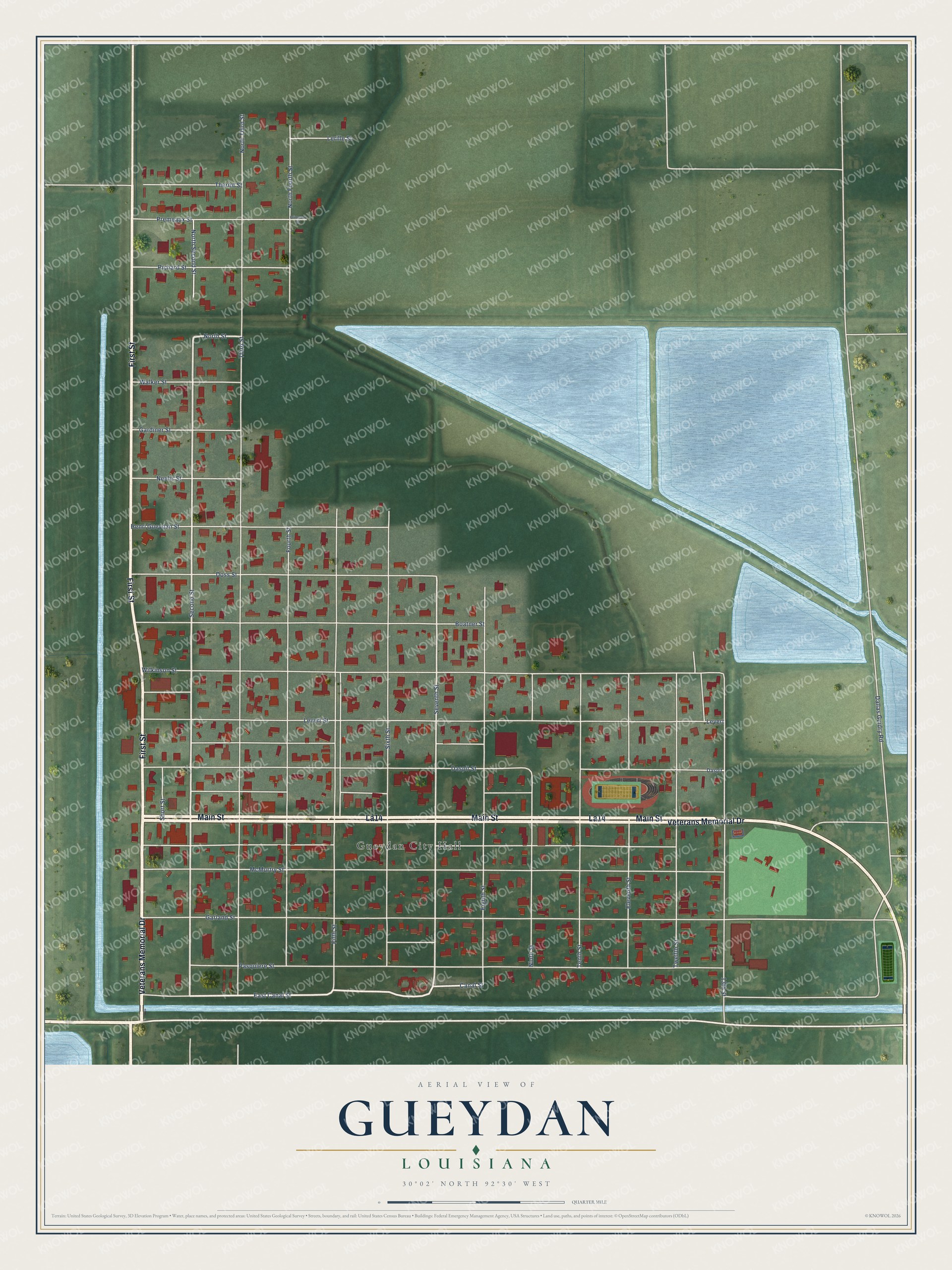 Watermarked full-map preview of Gueydan, Louisiana