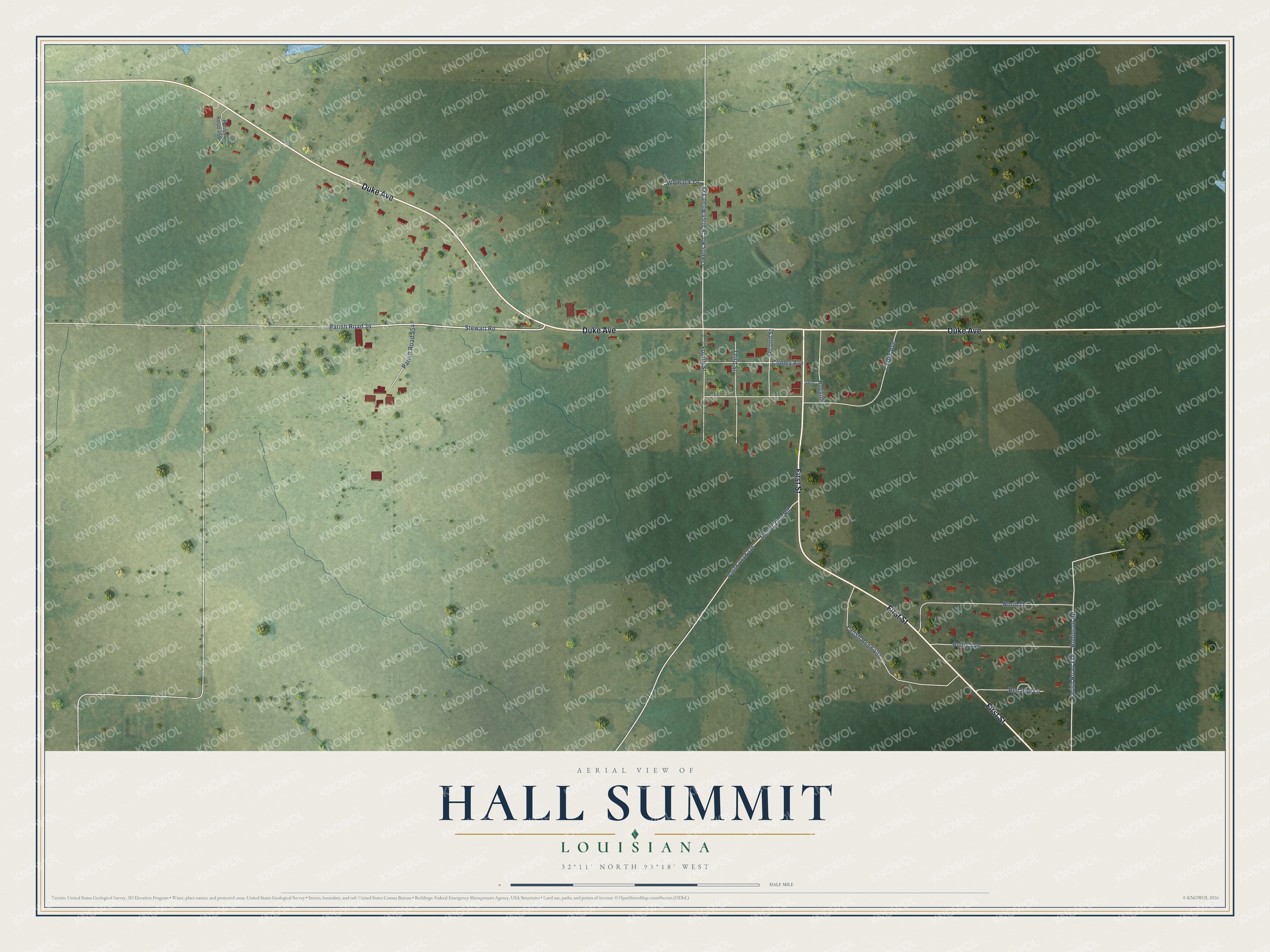Watermarked full-map preview of Hall Summit, Louisiana