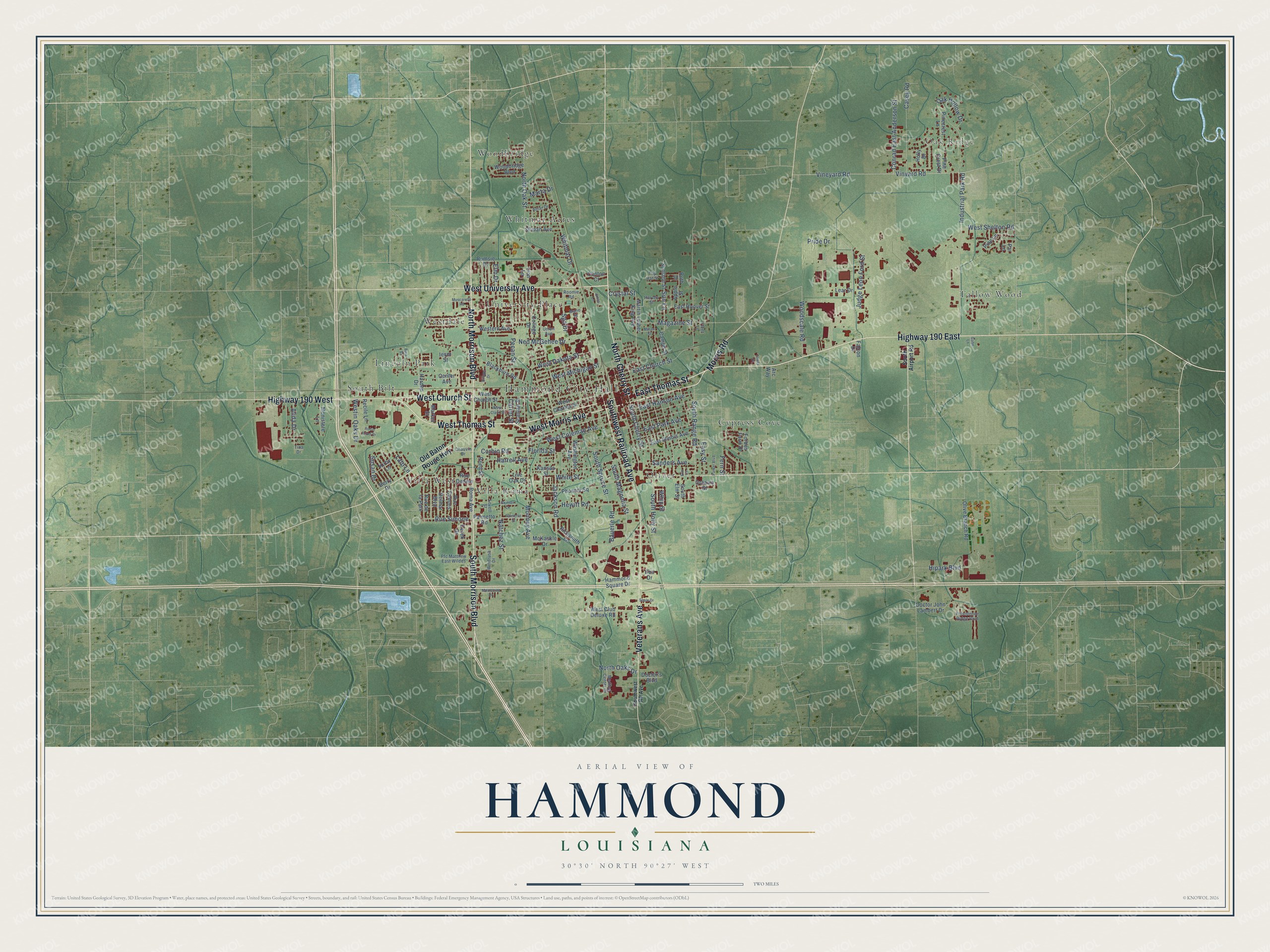 Watermarked full-map preview of Hammond, Louisiana