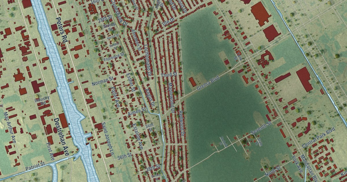 Map of Harvey, Louisiana in 2026