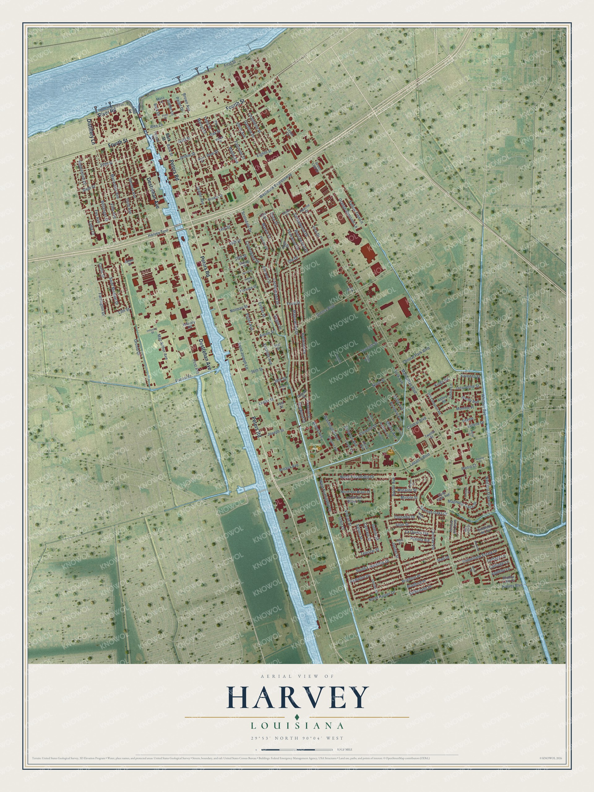 Watermarked full-map preview of Harvey, Louisiana