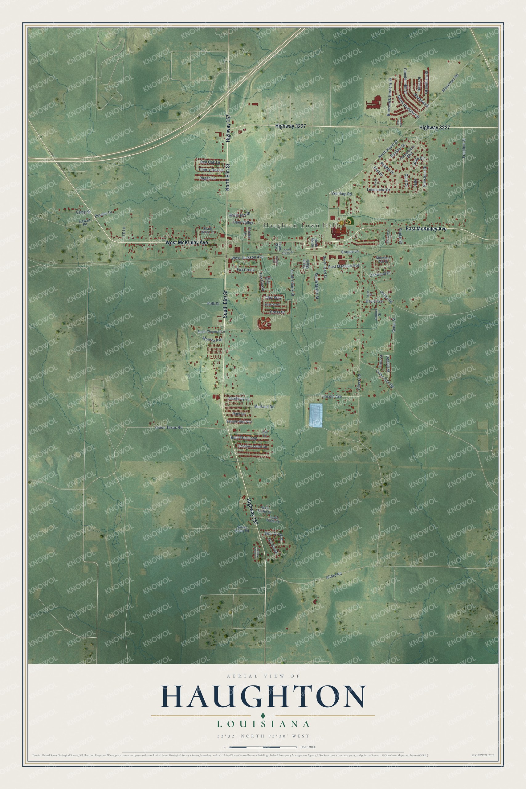 Watermarked full-map preview of Haughton, Louisiana