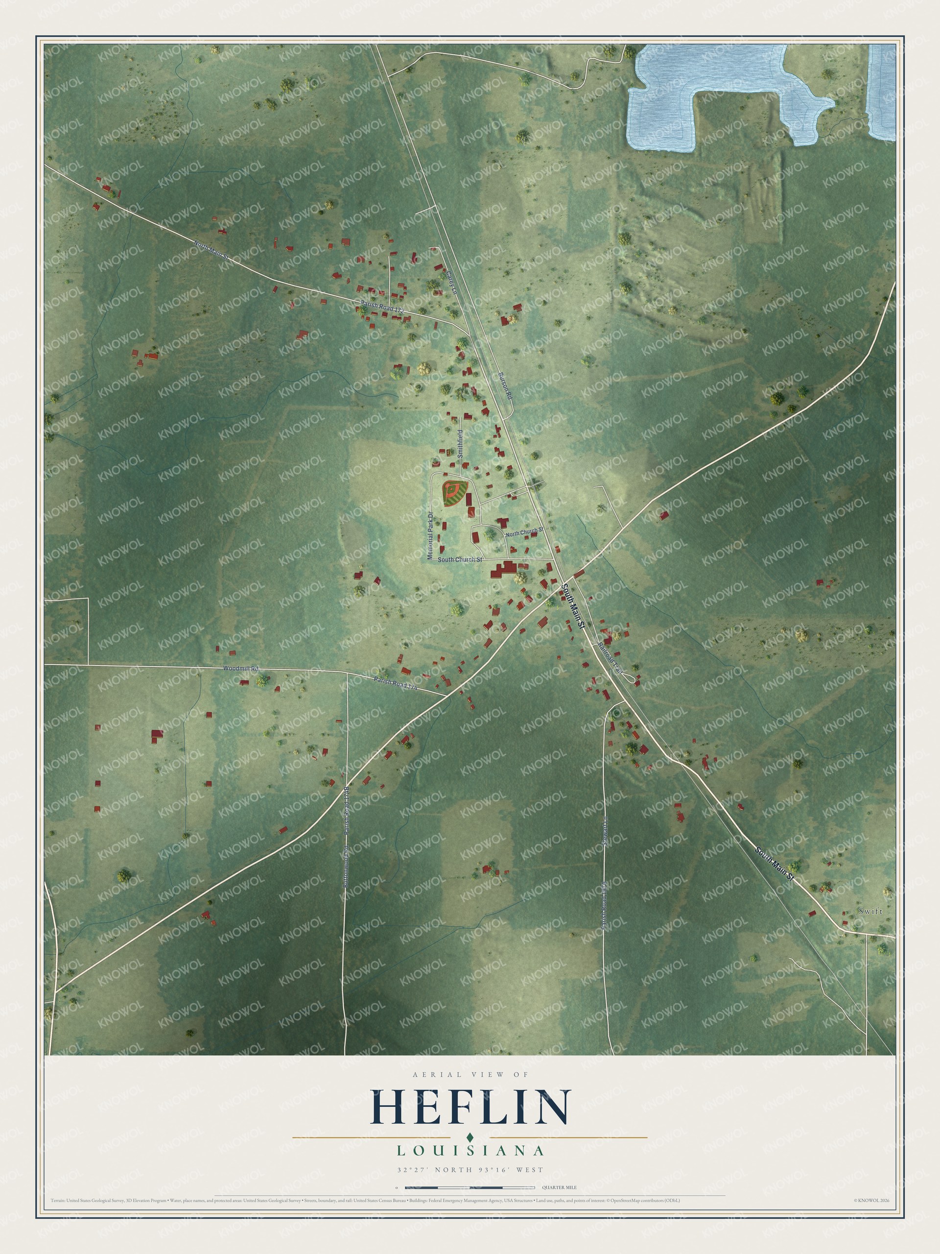 Watermarked full-map preview of Heflin, Louisiana