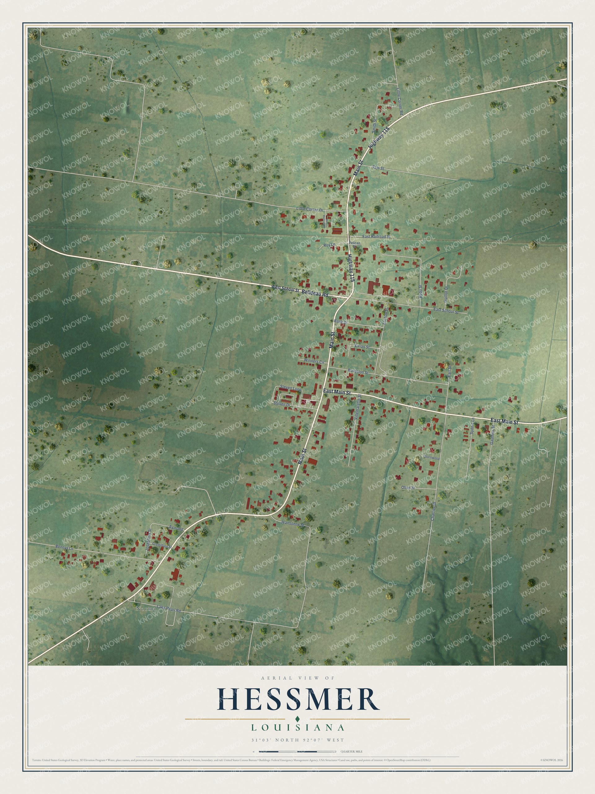 Watermarked full-map preview of Hessmer, Louisiana