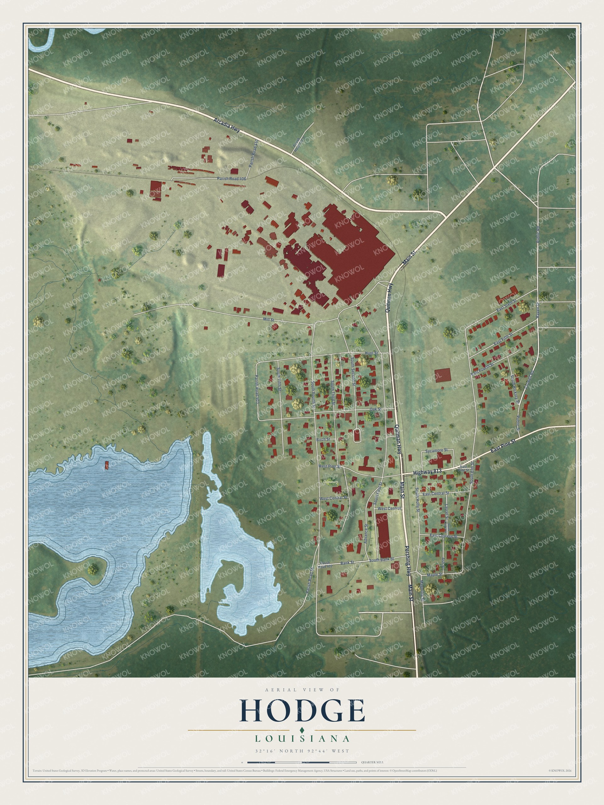 Watermarked full-map preview of Hodge, Louisiana