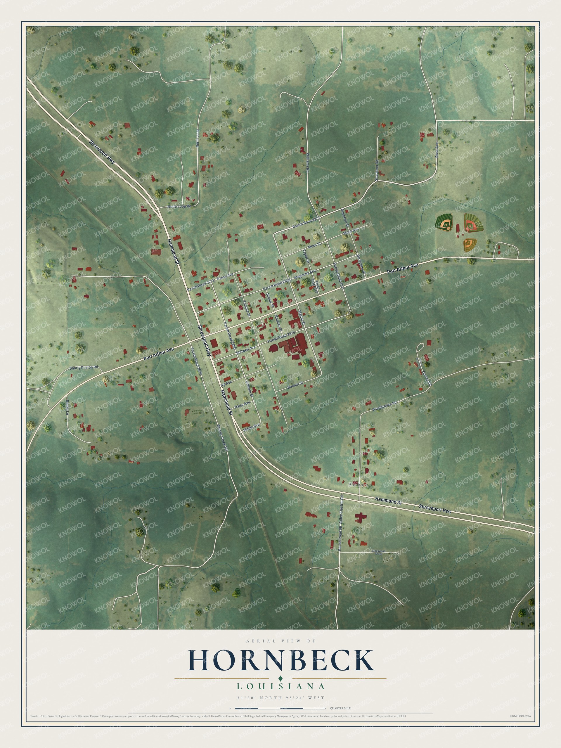 Watermarked full-map preview of Hornbeck, Louisiana