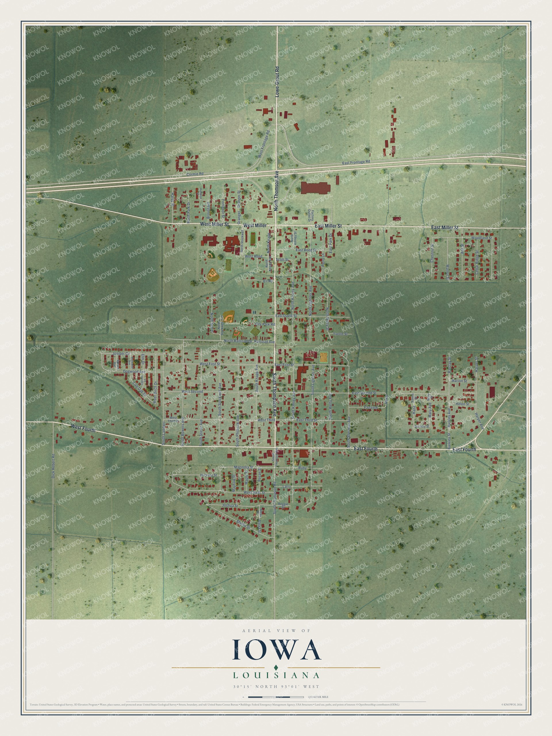 Watermarked full-map preview of Iowa, Louisiana