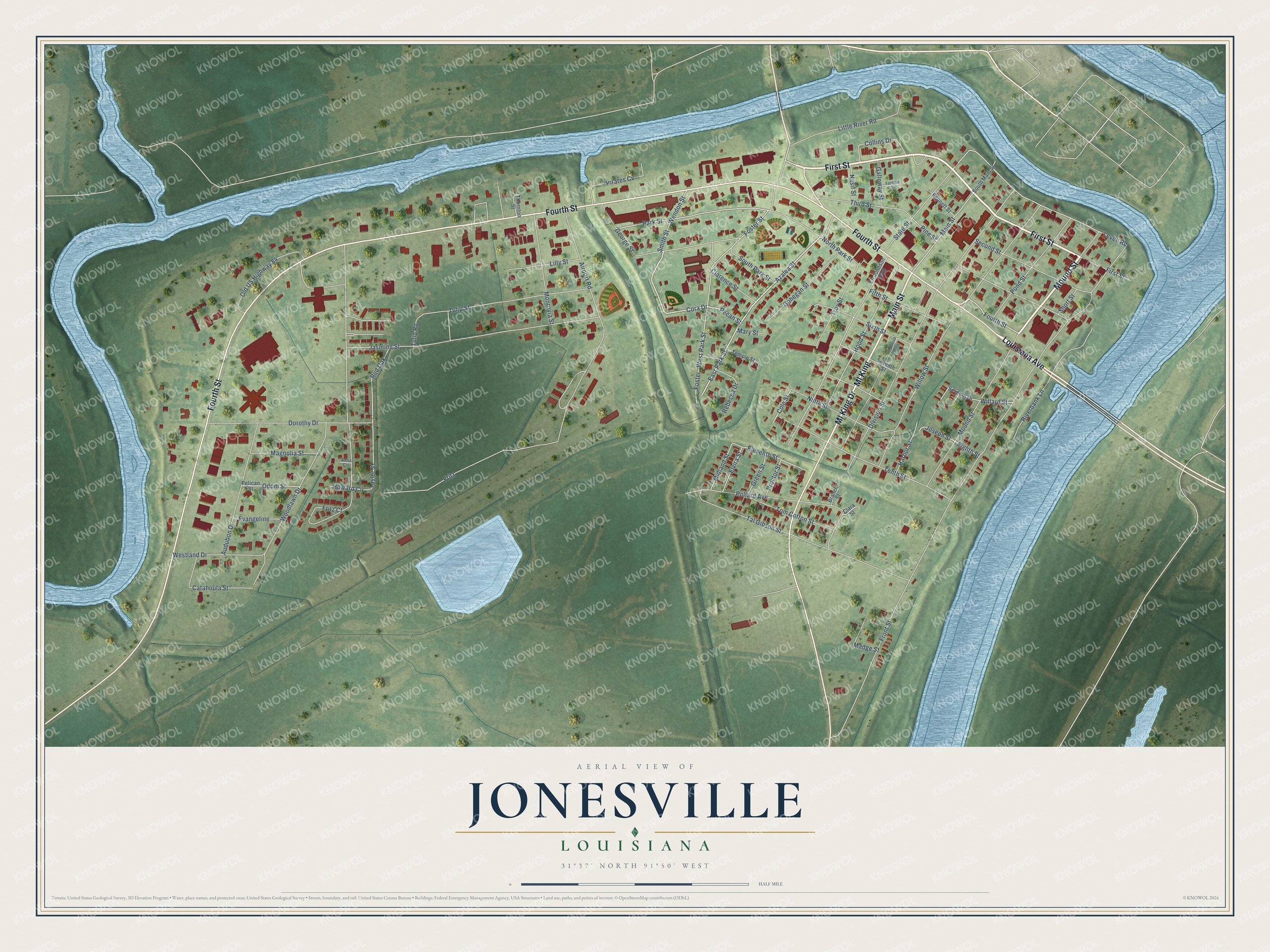 Watermarked full-map preview of Jonesville, Louisiana