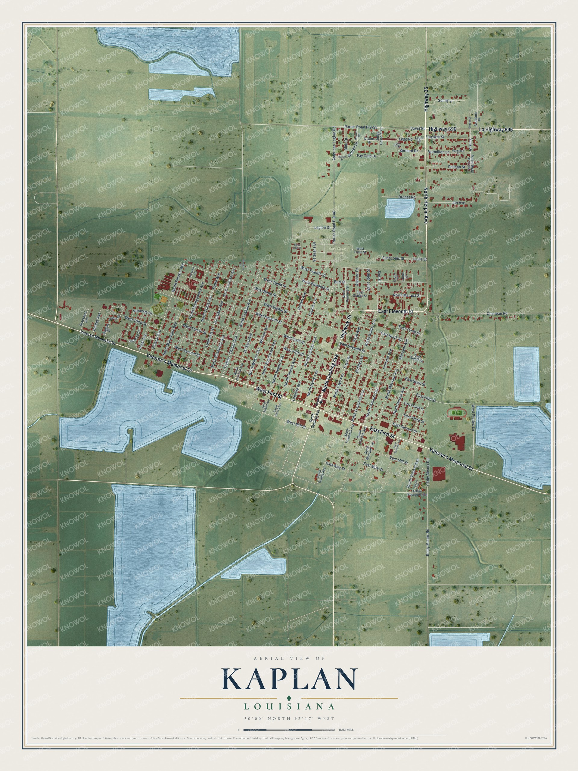 Watermarked full-map preview of Kaplan, Louisiana
