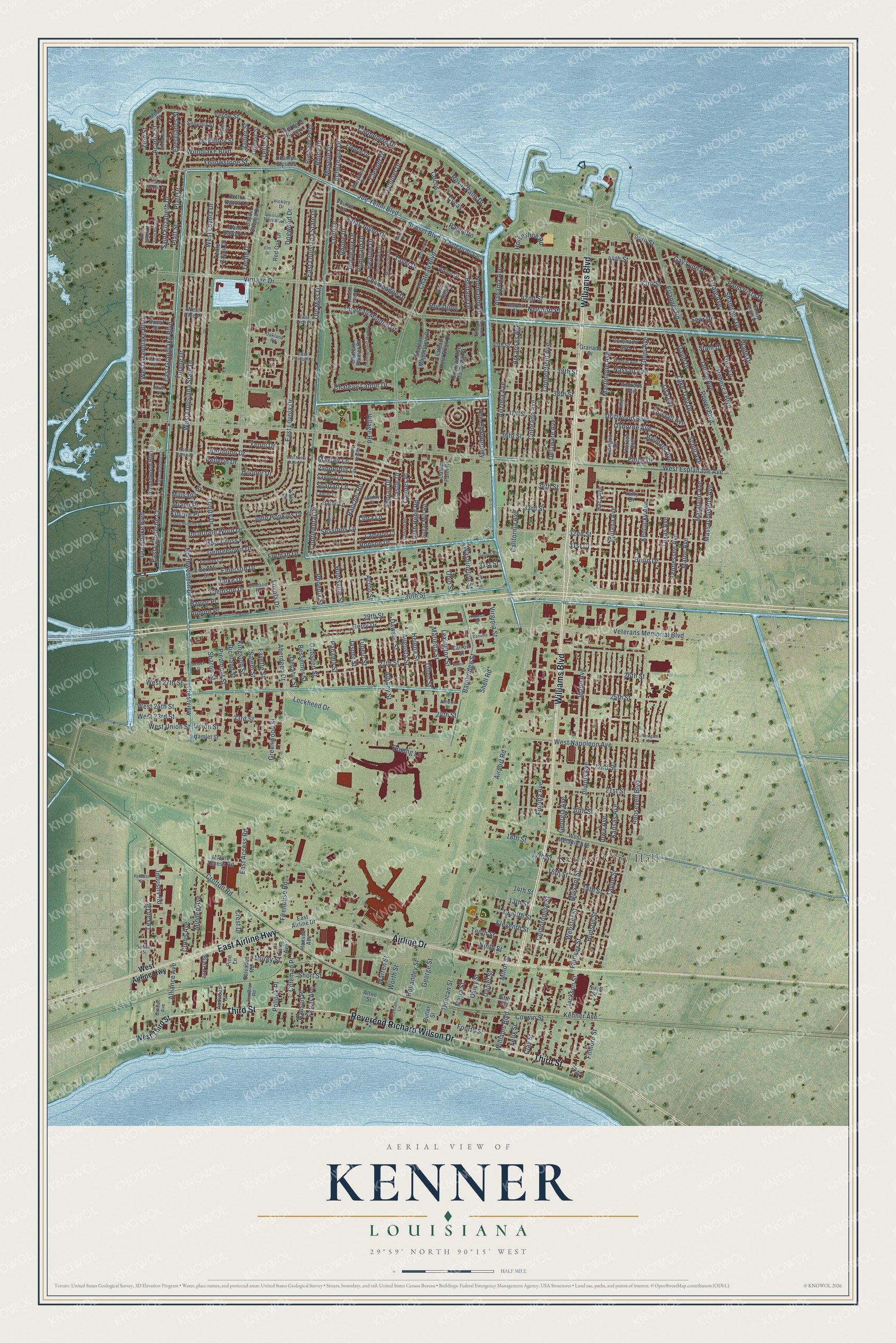 Watermarked full-map preview of Kenner, Louisiana
