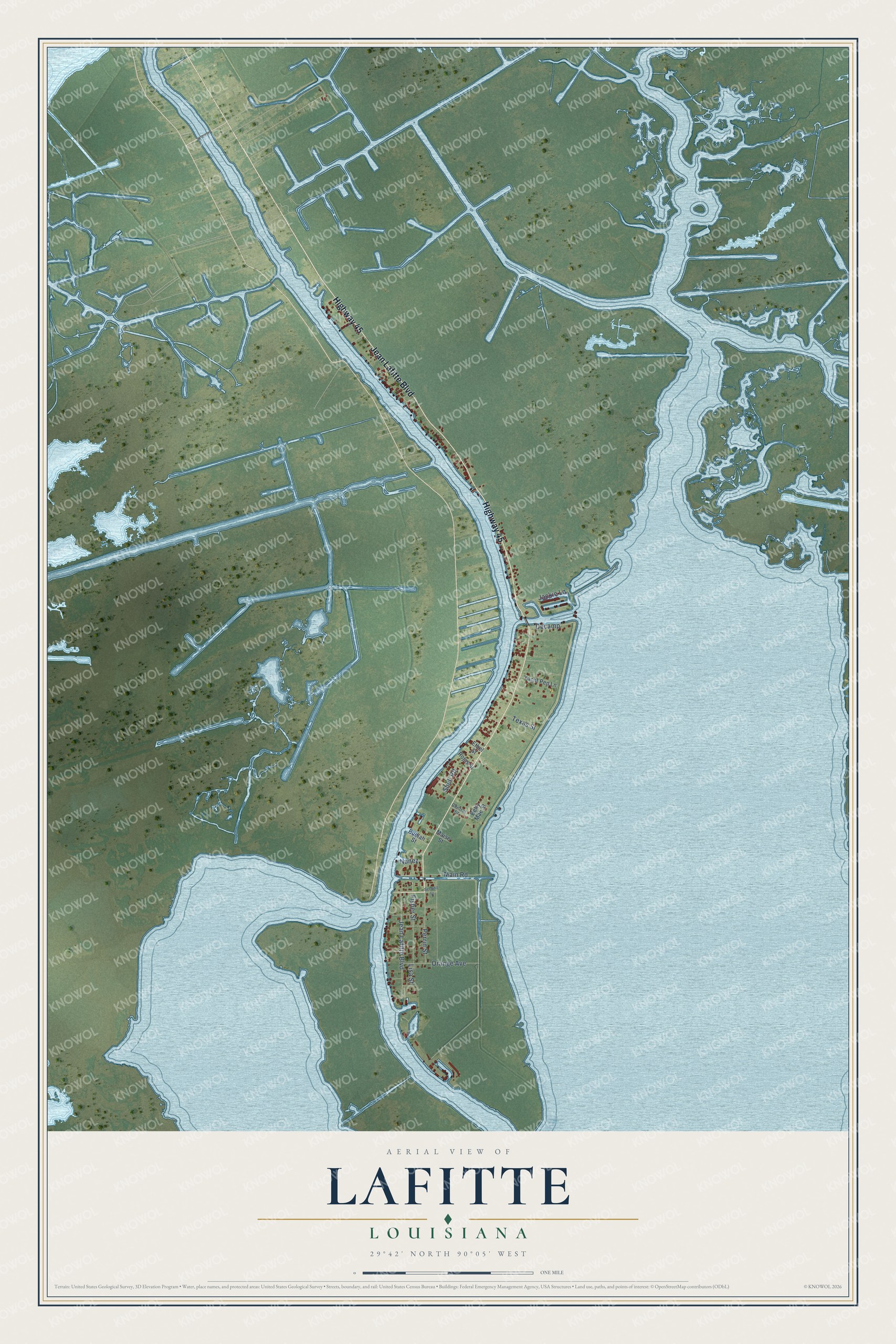 Watermarked full-map preview of Lafitte, Louisiana