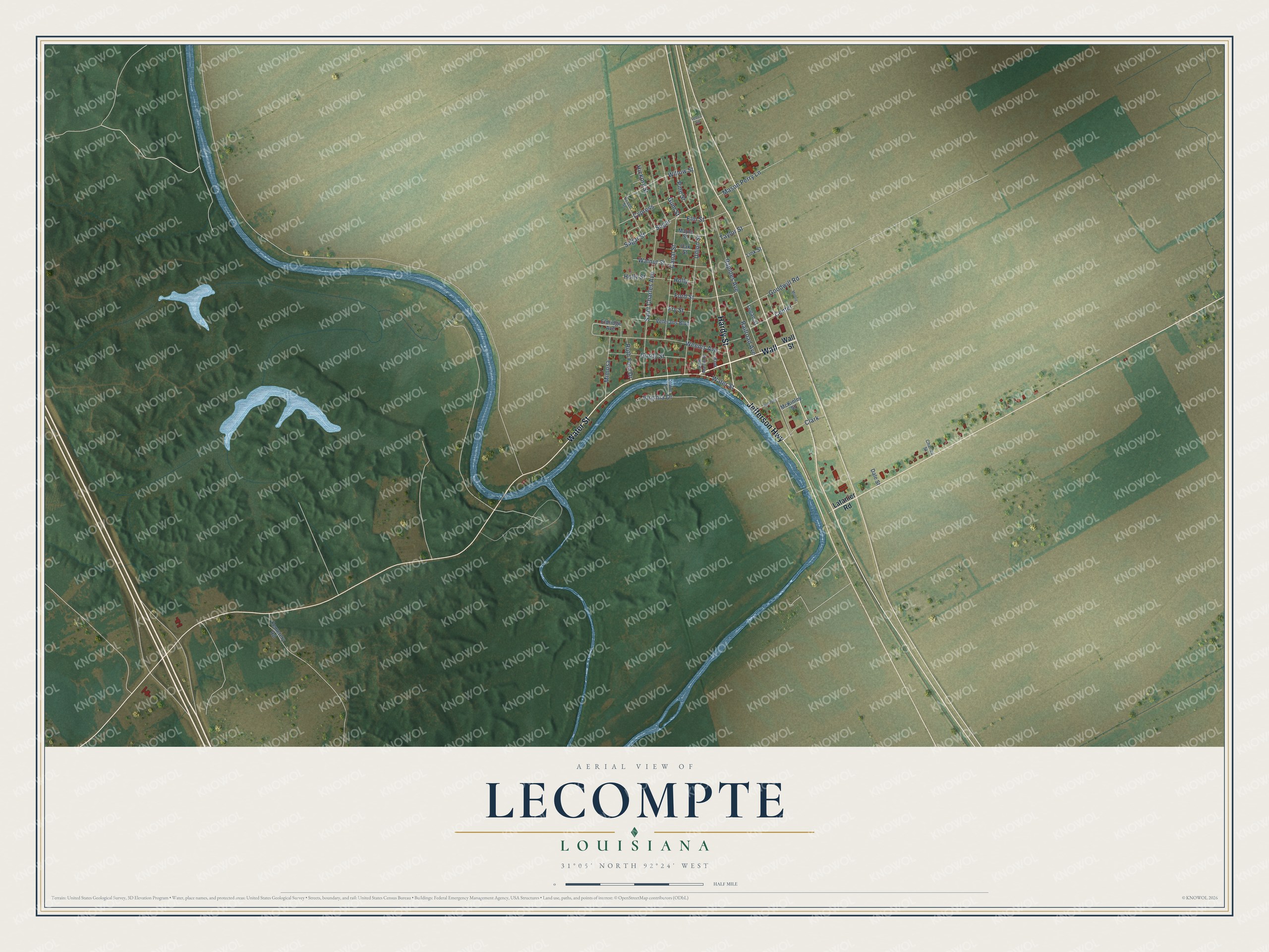 Watermarked full-map preview of Lecompte, Louisiana