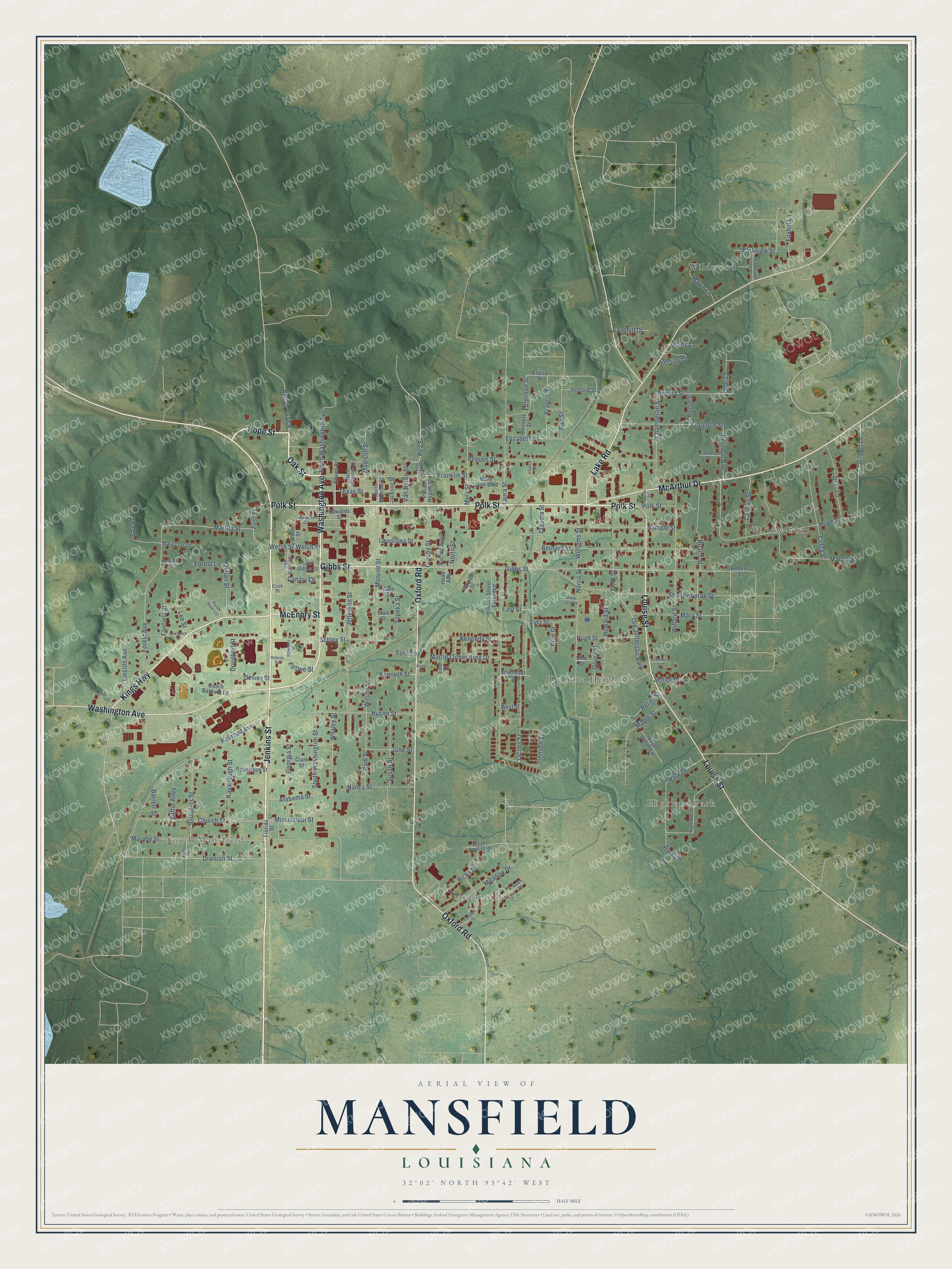 Watermarked full-map preview of Mansfield, Louisiana
