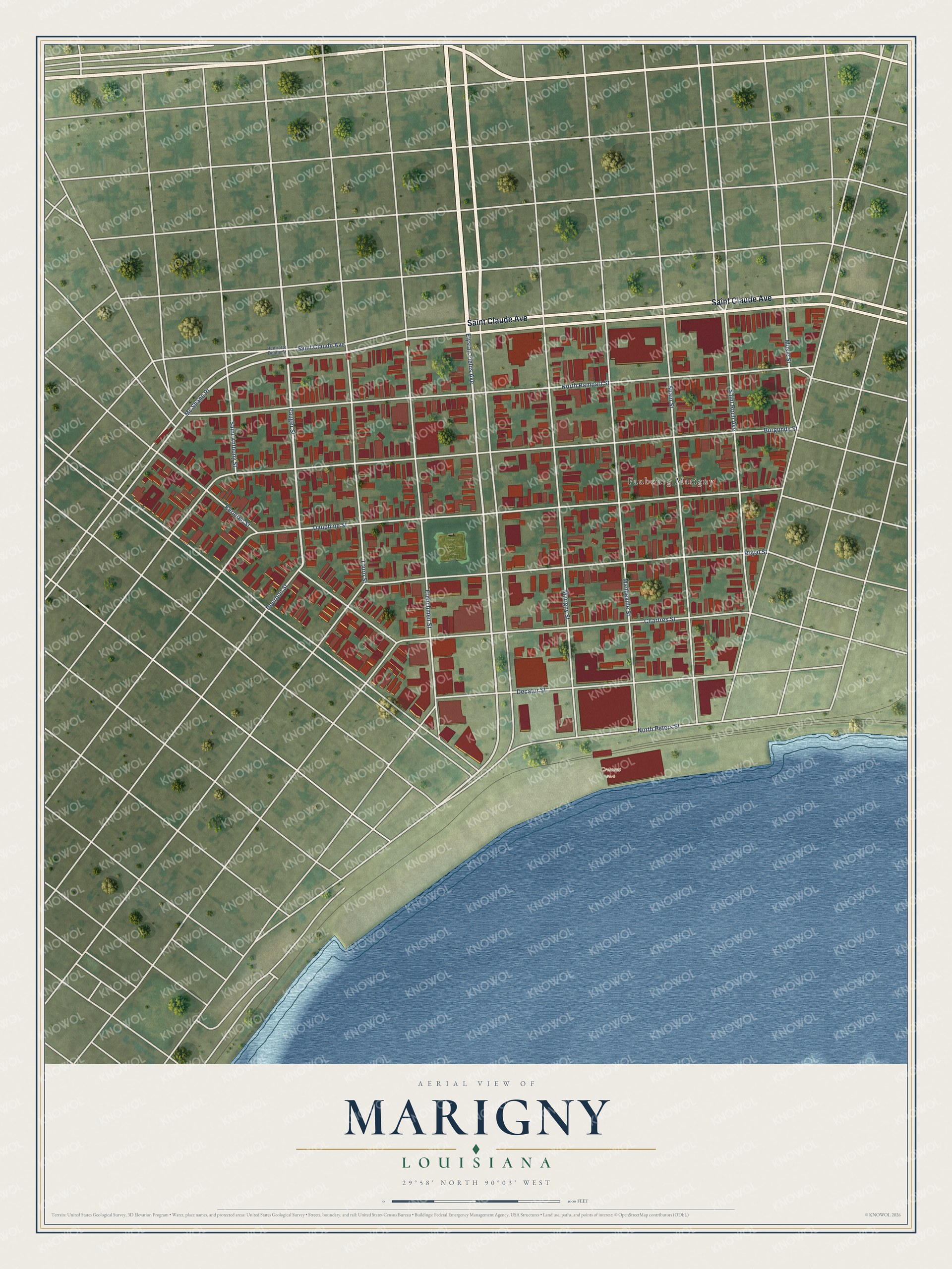 Watermarked full-map preview of Marigny, Louisiana