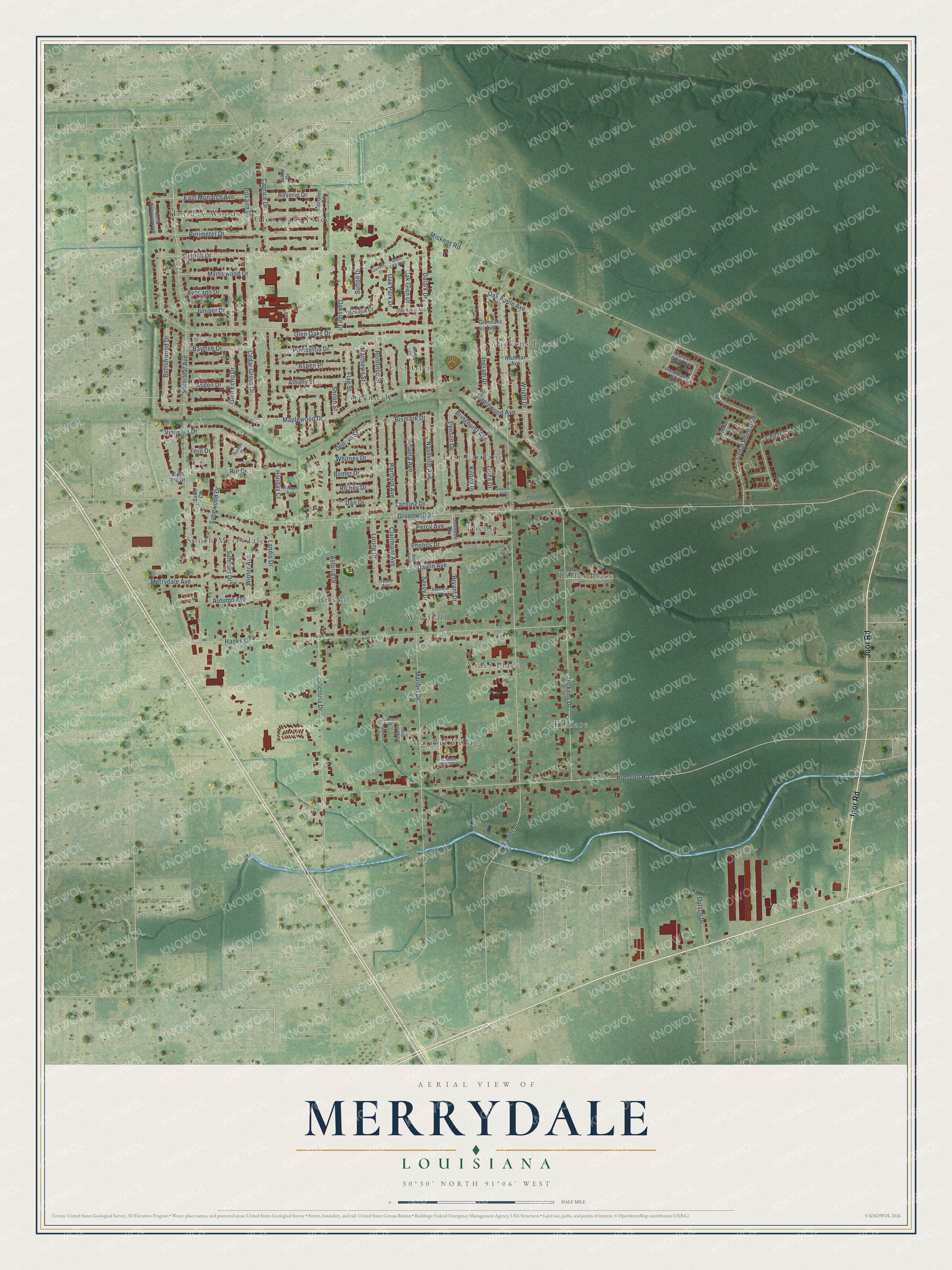 Watermarked full-map preview of Merrydale, Louisiana