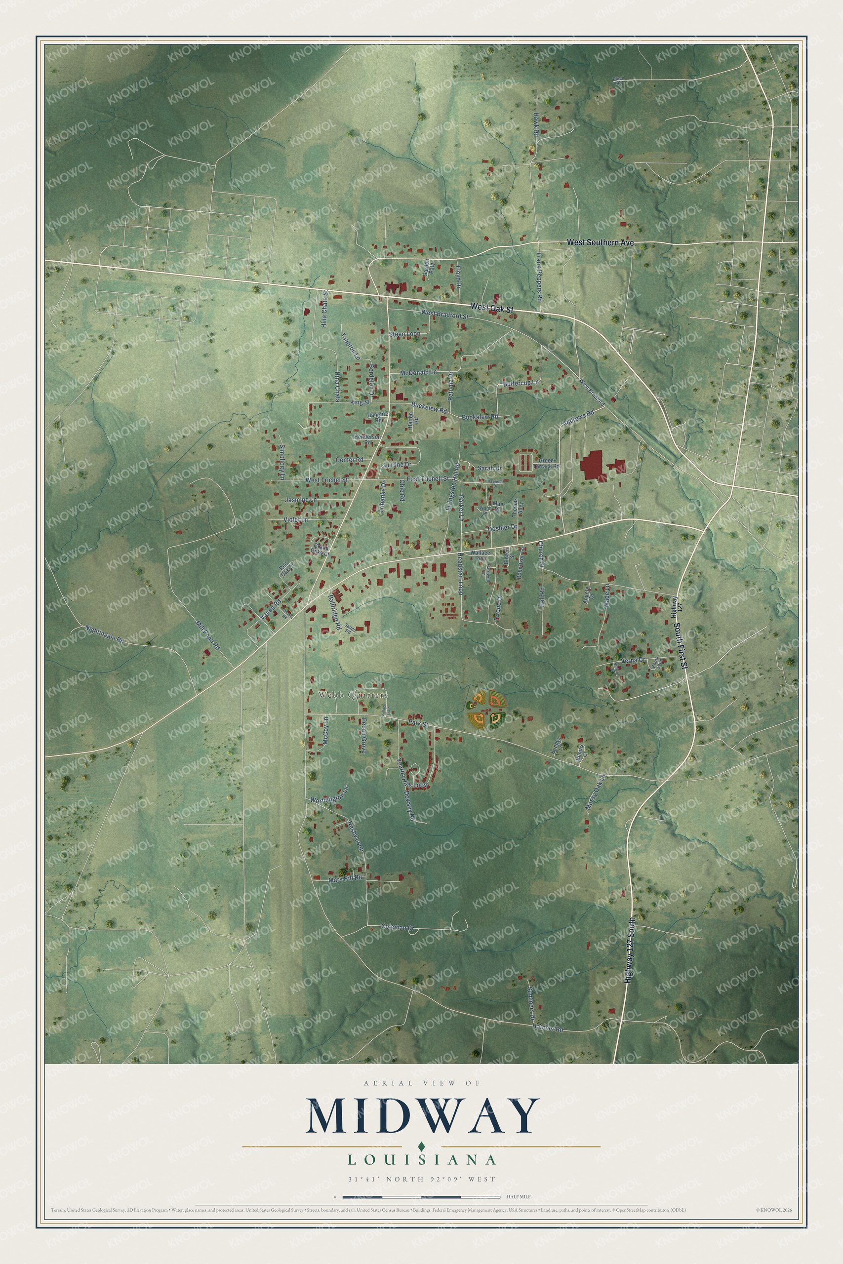 Watermarked full-map preview of Midway, Louisiana