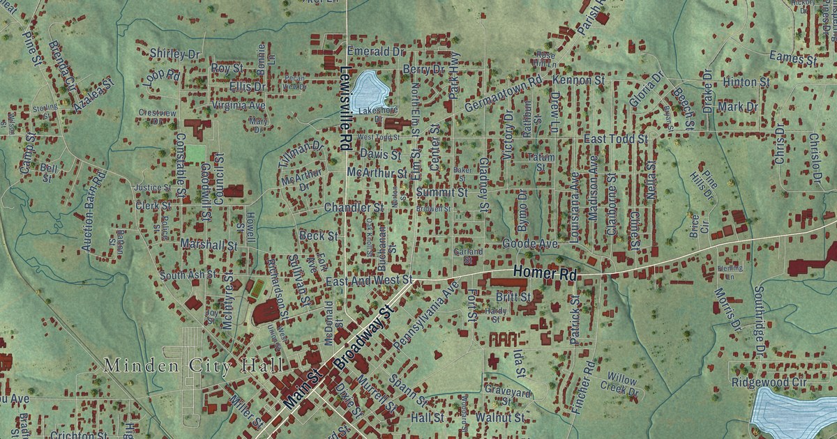 Map of Minden, Louisiana in 2026