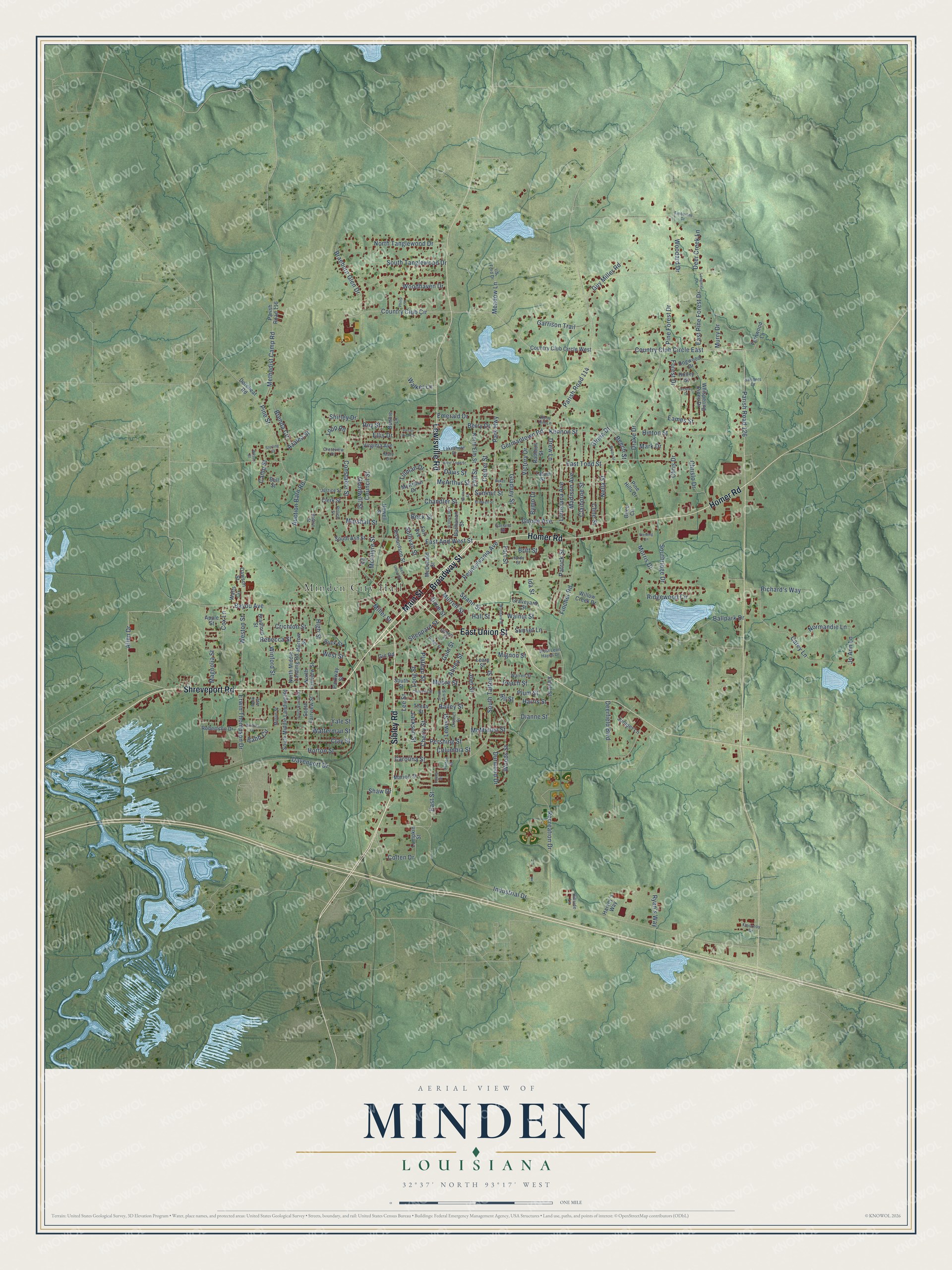 Watermarked full-map preview of Minden, Louisiana