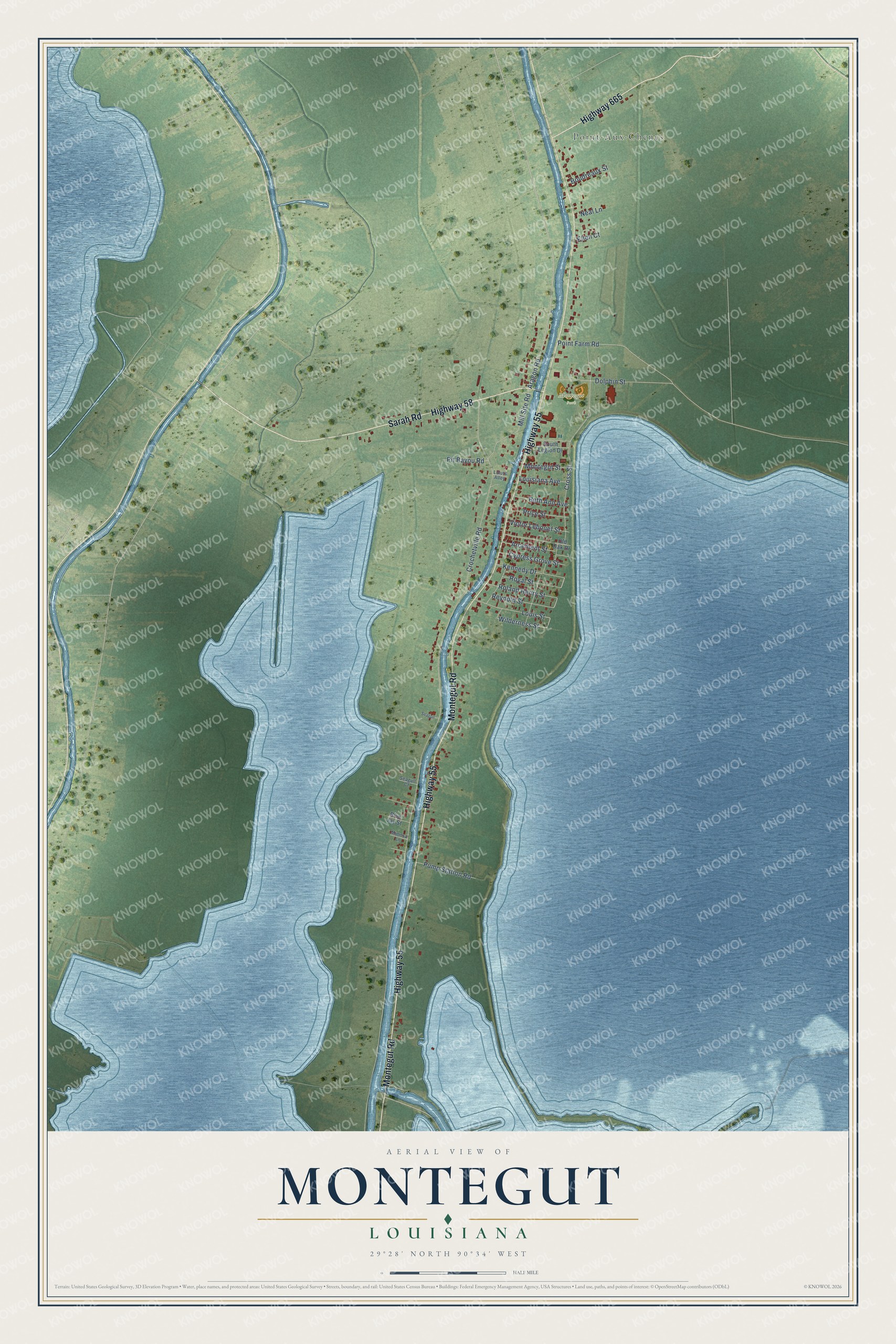 Watermarked full-map preview of Montegut, Louisiana