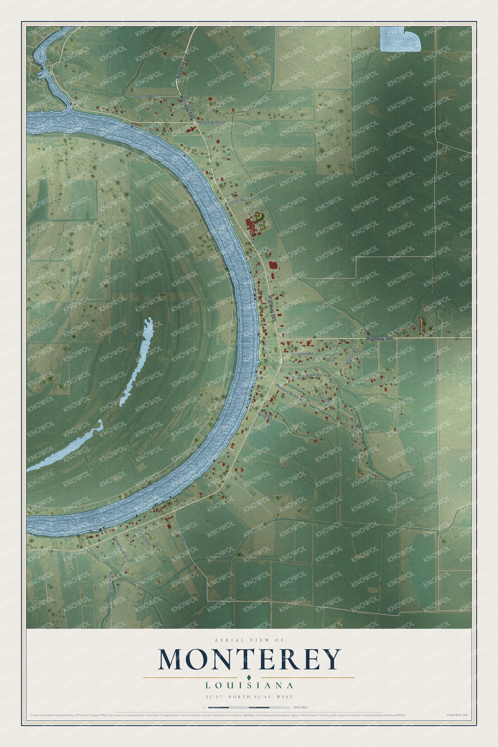 Watermarked full-map preview of Monterey, Louisiana