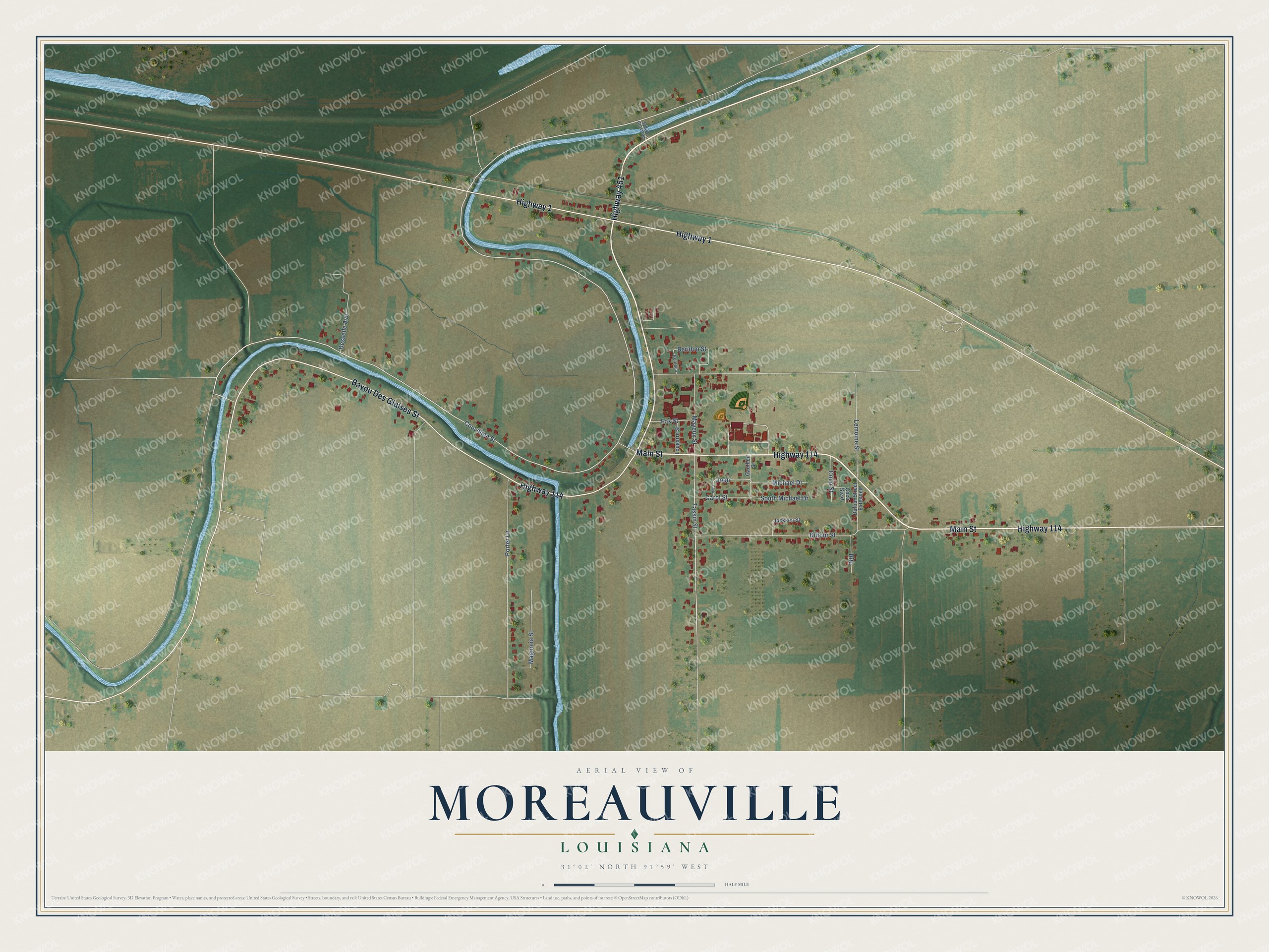 Watermarked full-map preview of Moreauville, Louisiana