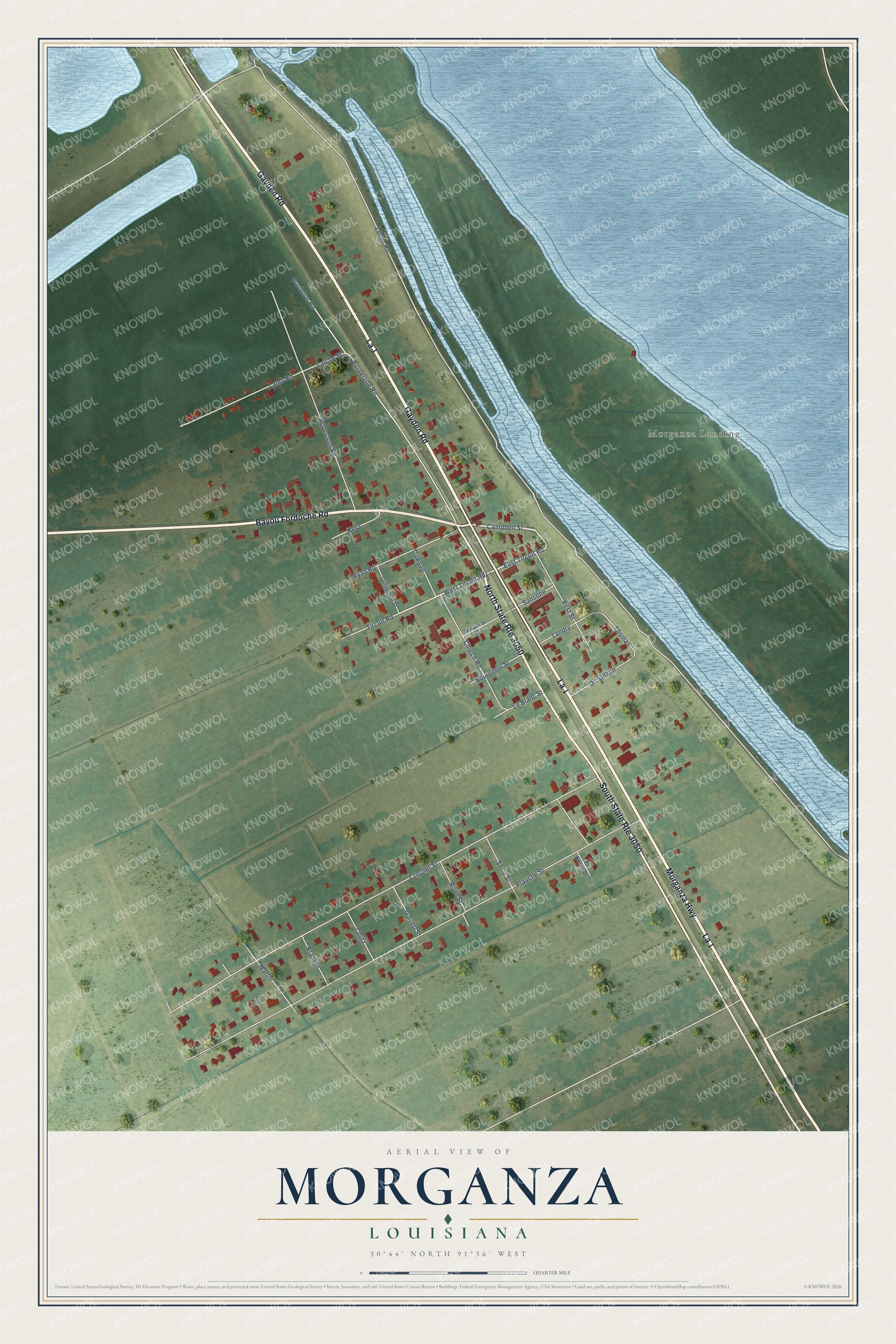 Watermarked full-map preview of Morganza, Louisiana