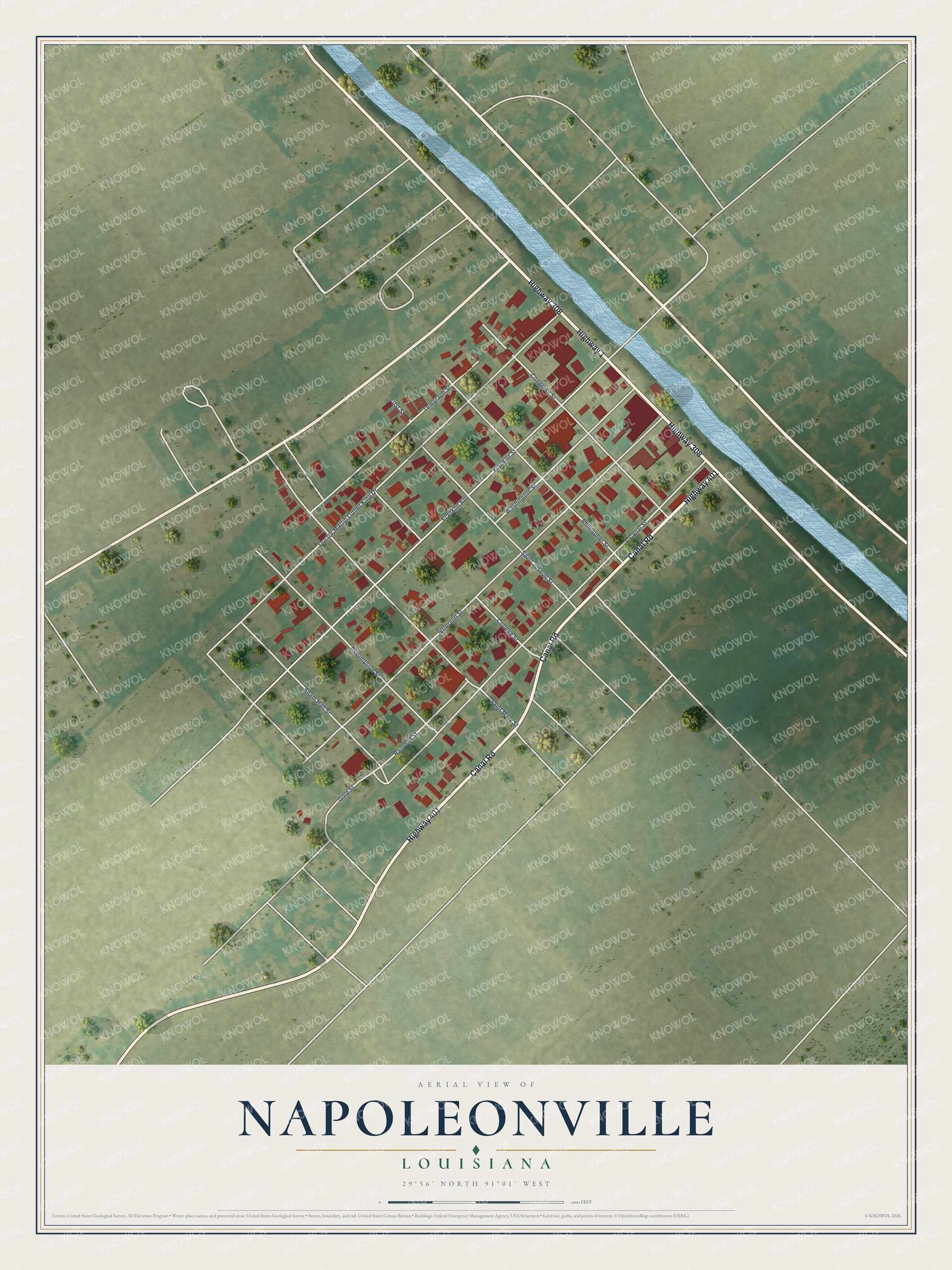 Watermarked full-map preview of Napoleonville, Louisiana