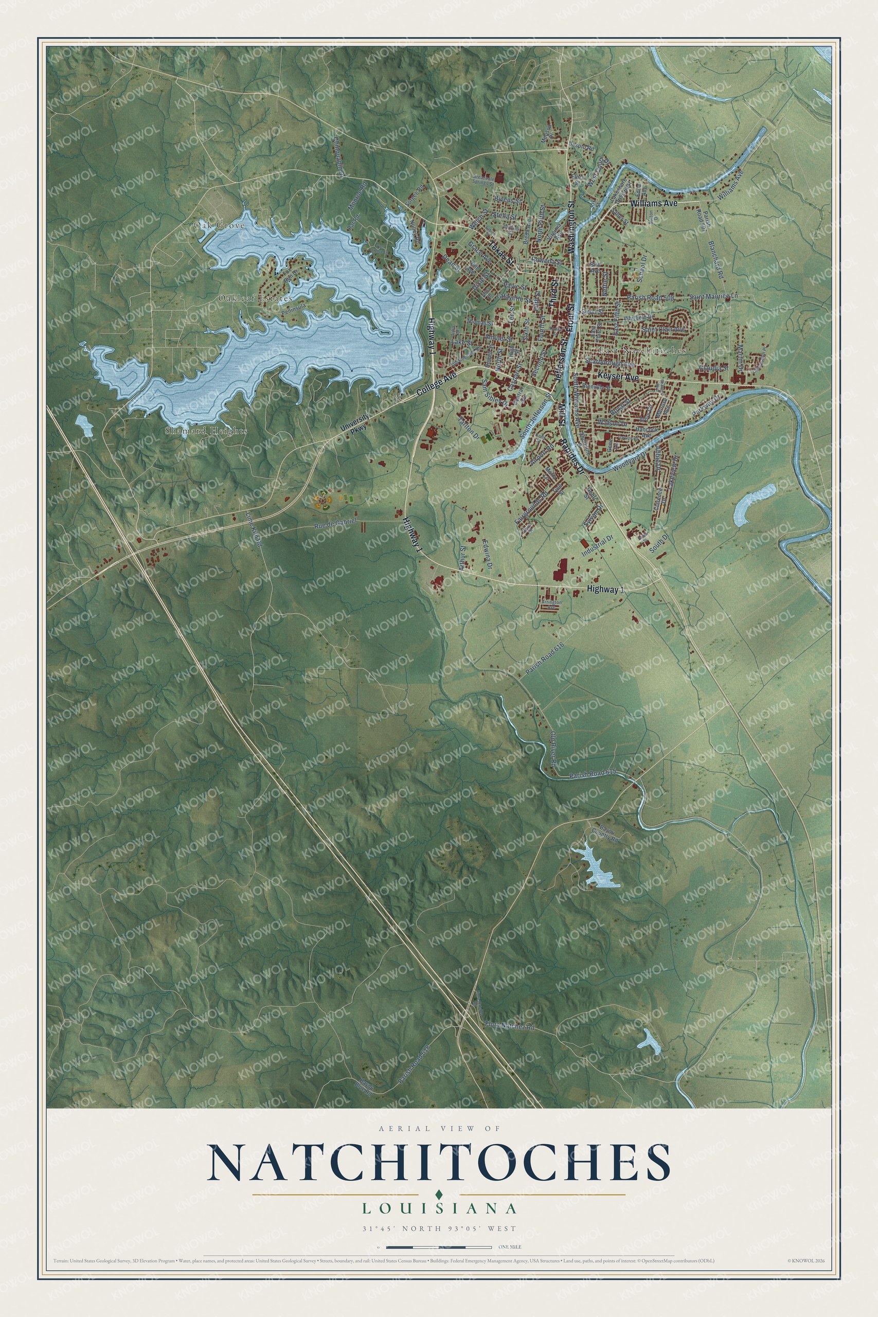 Watermarked full-map preview of Natchitoches, Louisiana