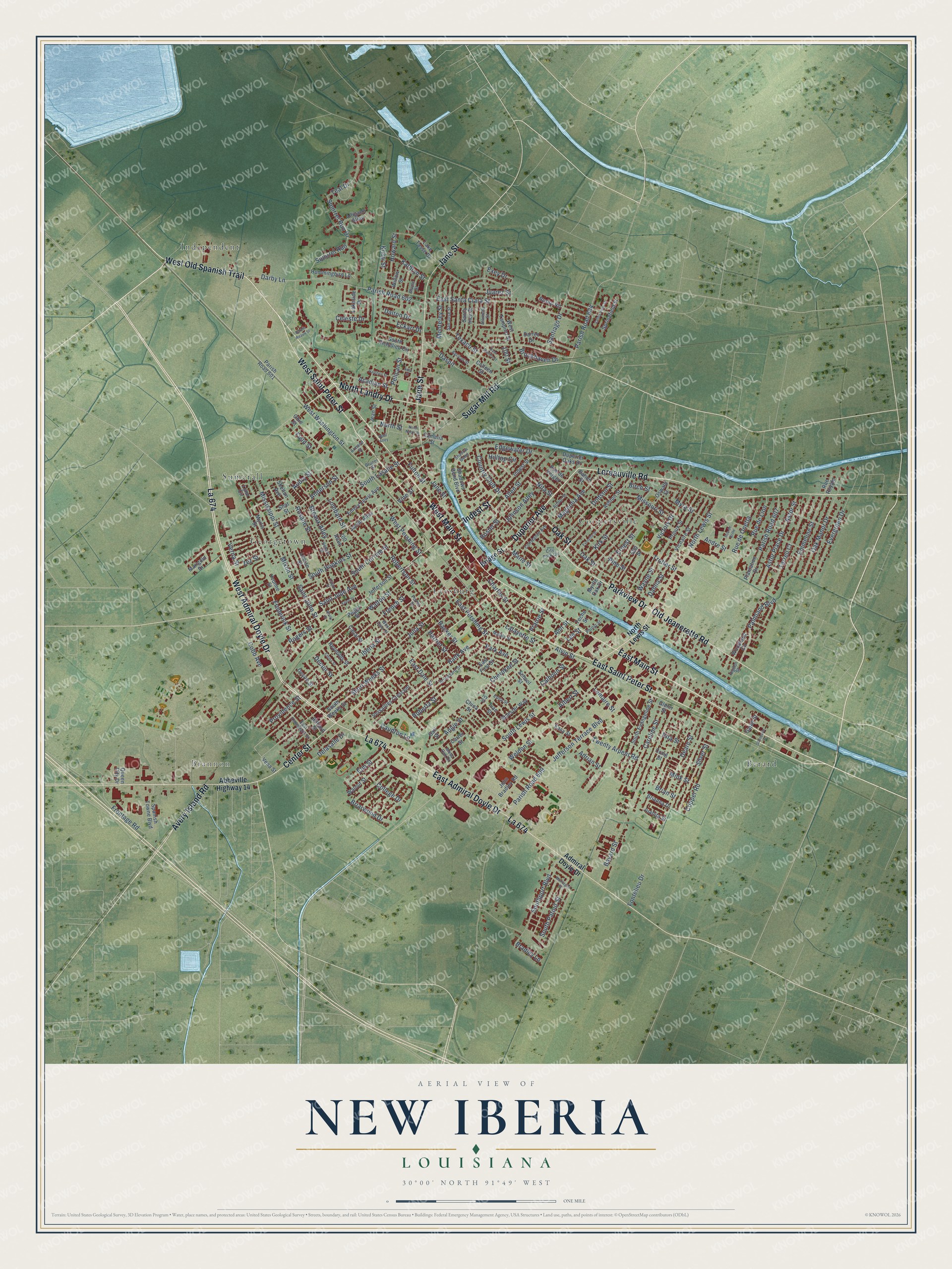Watermarked full-map preview of New Iberia, Louisiana