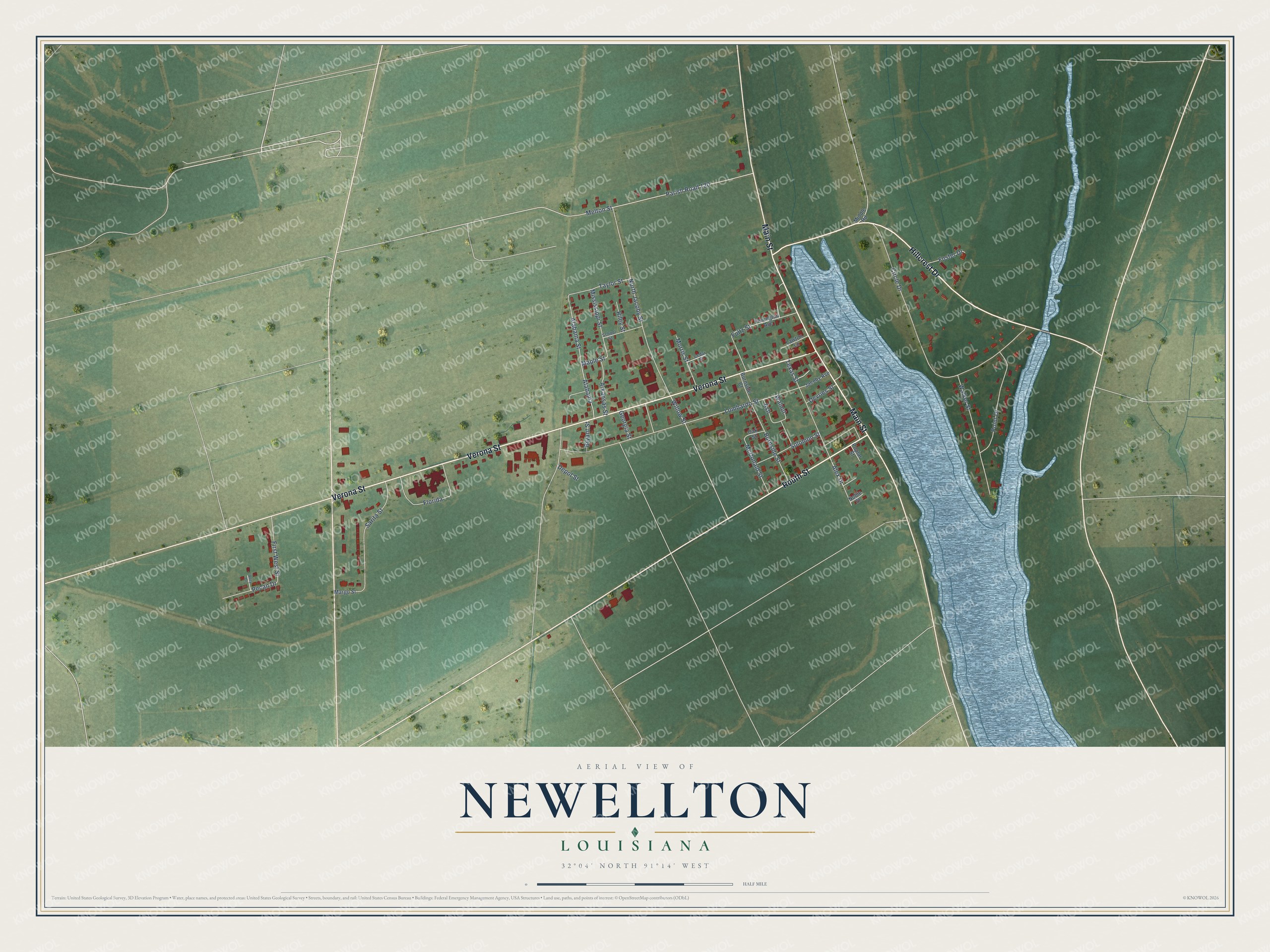 Watermarked full-map preview of Newellton, Louisiana