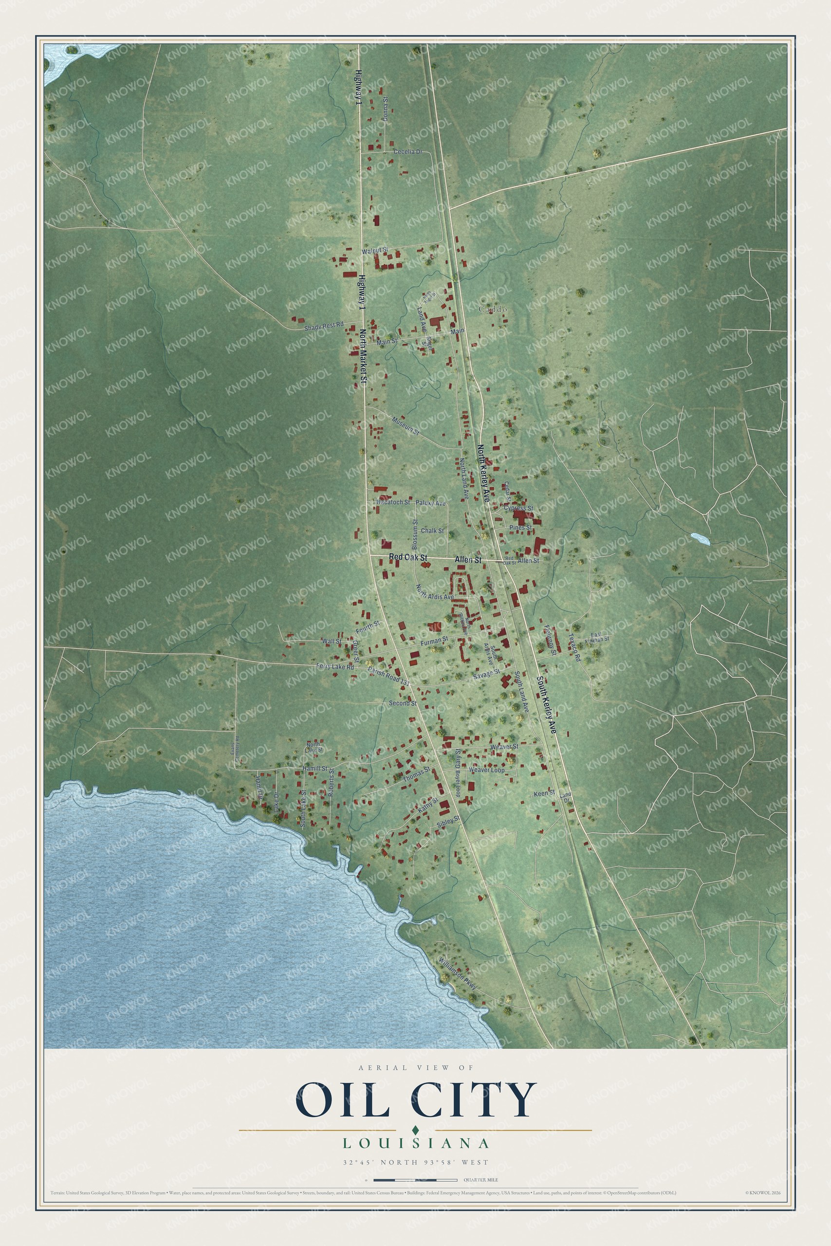 Watermarked full-map preview of Oil City, Louisiana