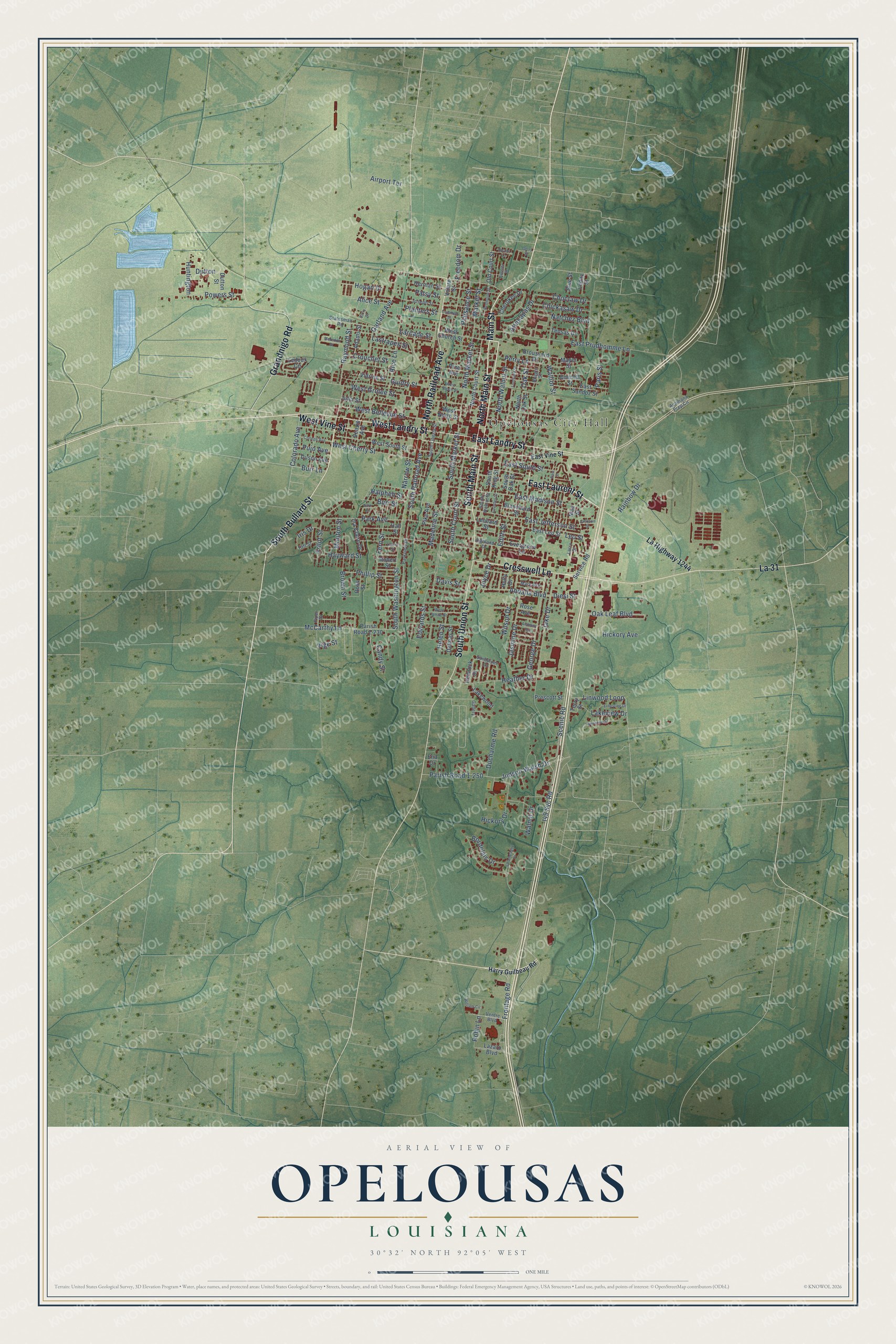 Watermarked full-map preview of Opelousas, Louisiana