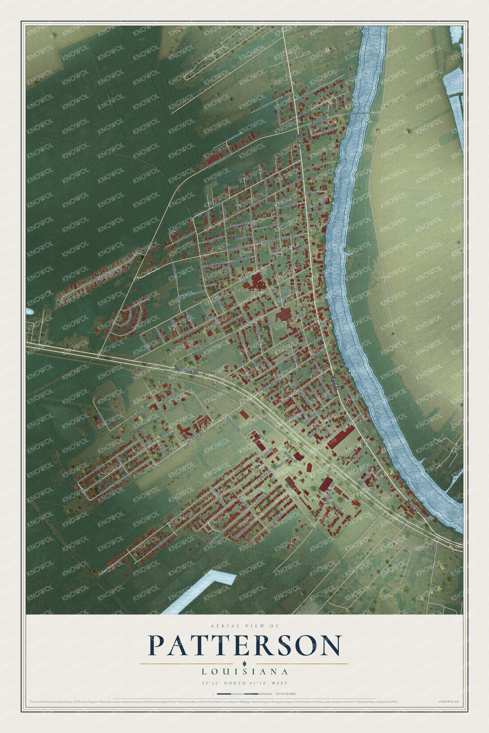 Watermarked full-map preview of Patterson, Louisiana