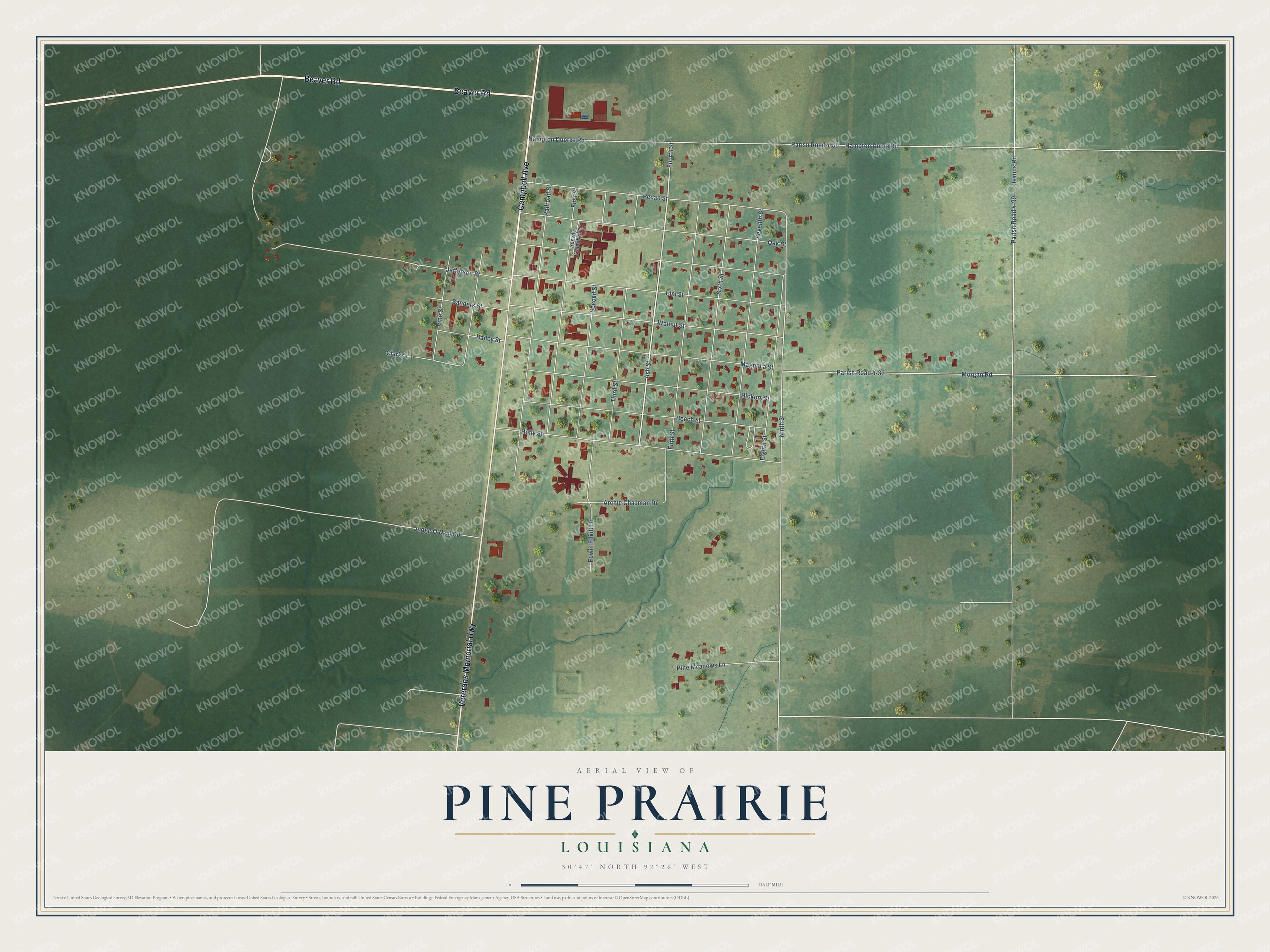Watermarked full-map preview of Pine Prairie, Louisiana